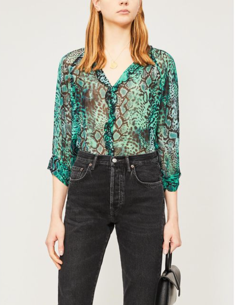 Ba&sh Green Snake Print Blouse S image 1