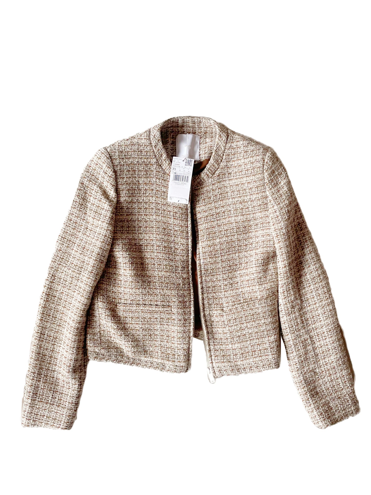 New With Tags Mango Beige Tweed Crop Jacket M image 1