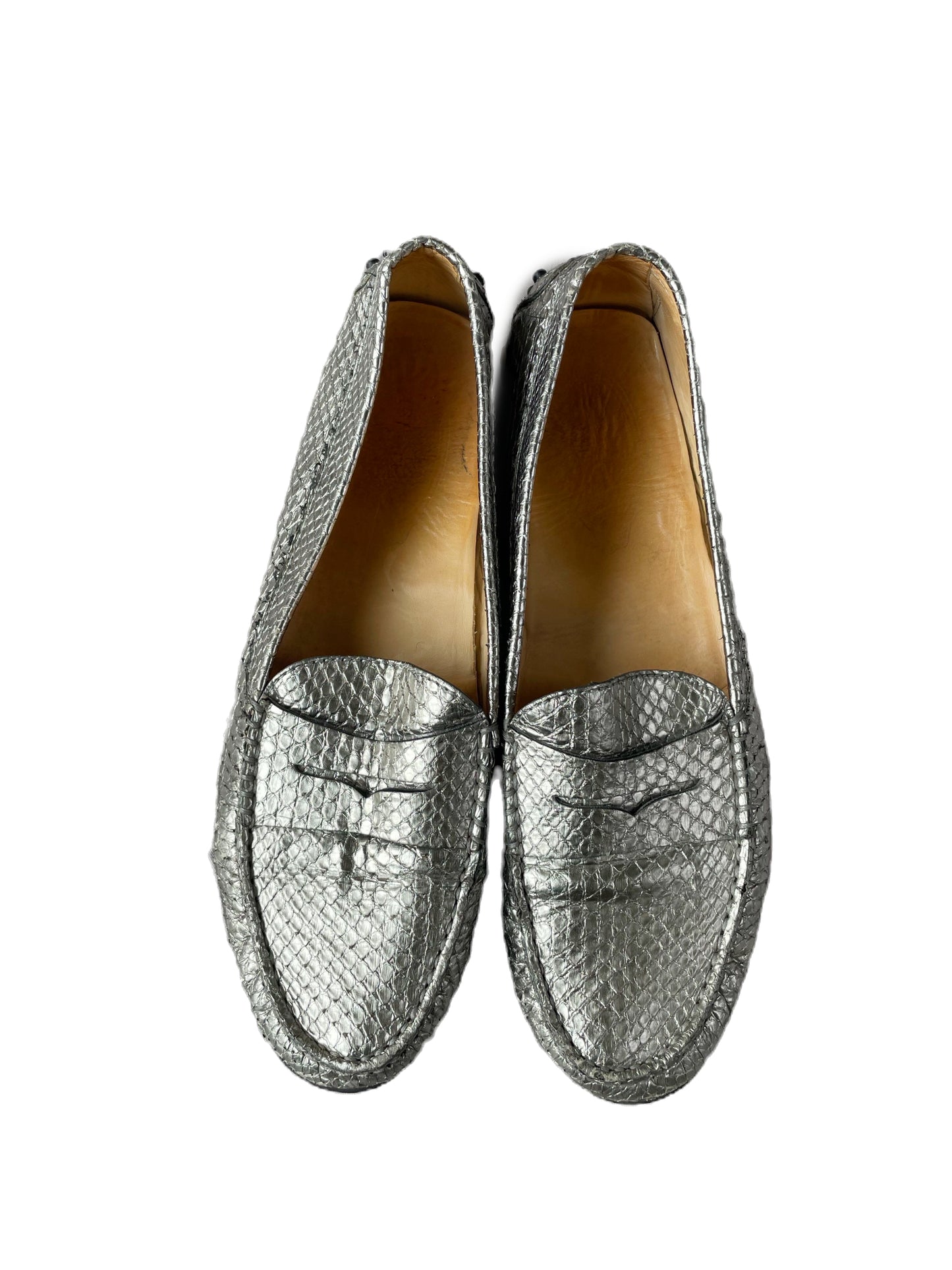 Tod's Metallic Silver Snake Effect Loafers 39.5 image 0