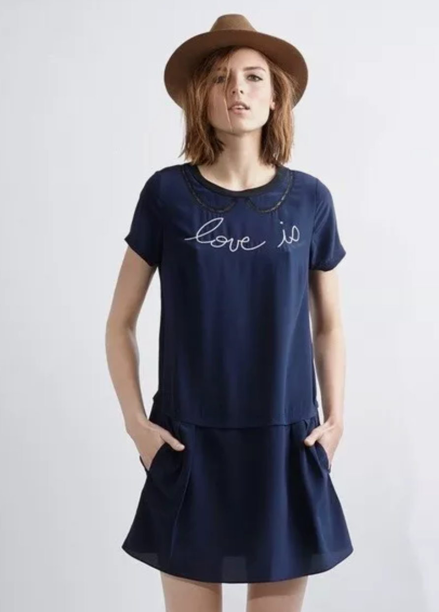 Zadig & Voltaire Silk Navy 'Love is' Dress M image 1