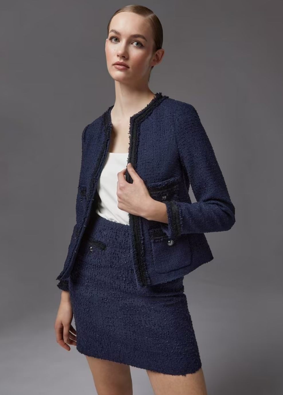 LK Bennett Charlee Navy Tweed Jacket UK 10 image 1