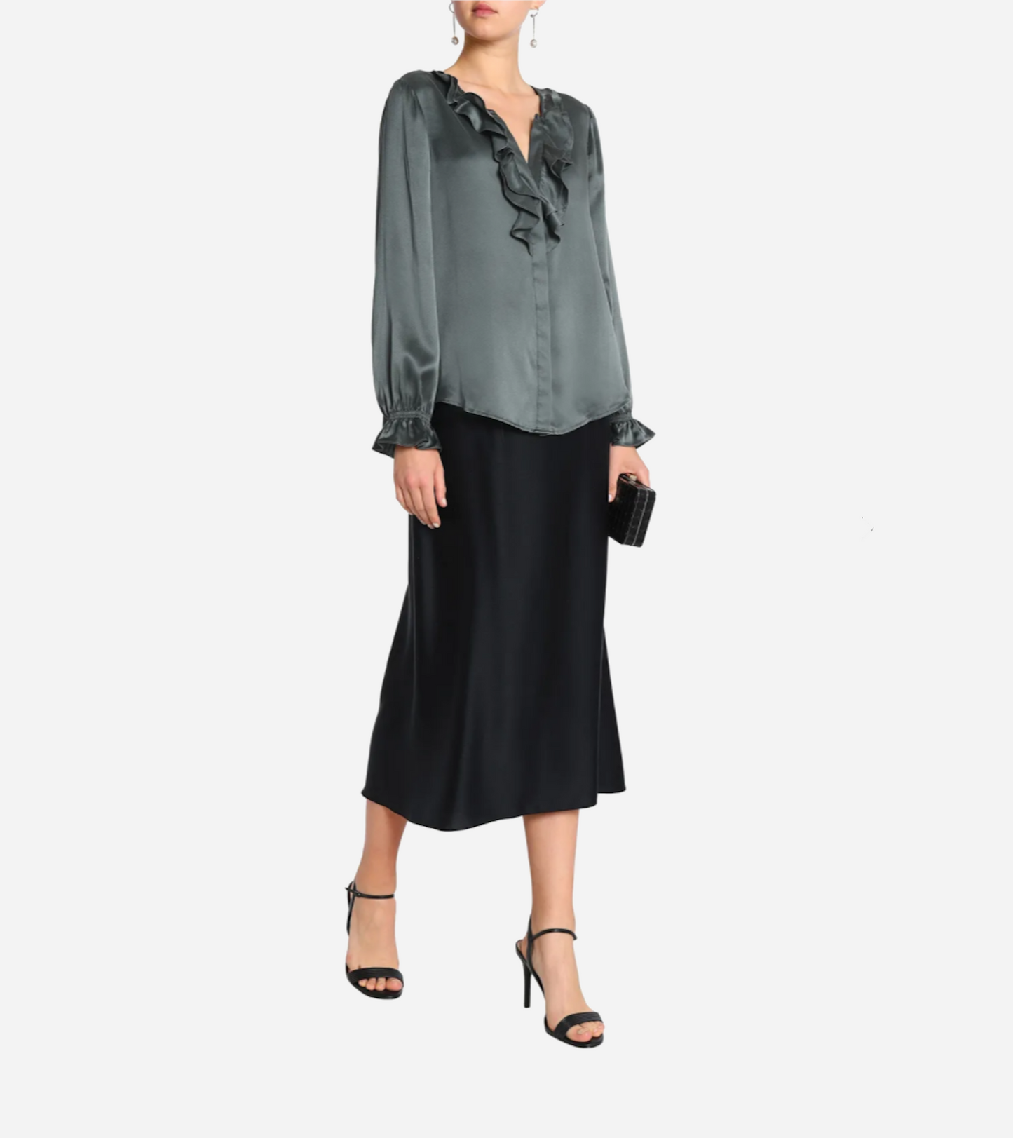Joie Grey Green Silk Ruffle Blouse S image 1