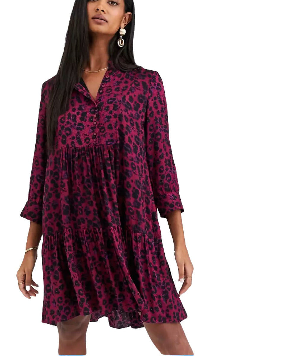 Ba&Sh Raspberry Leopard Shirt Dress L image 1