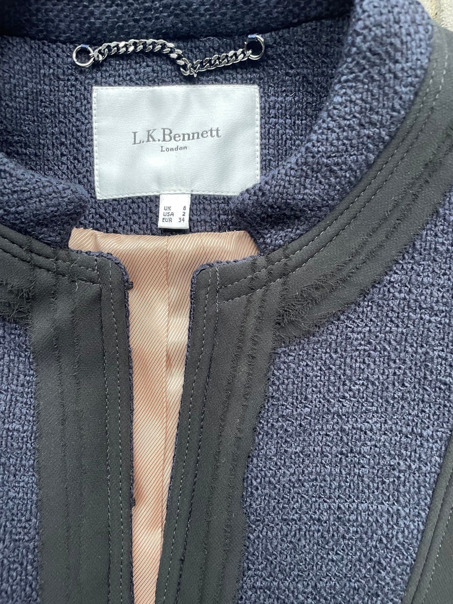 LK Bennett Charlee Navy Tweed Jacket UK 10 image 3