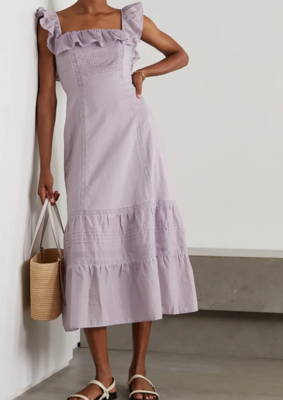 Reformation Tide Lace-Trimmed Ruffled Organic Cotton-Voile Midi Dress UK 10 image 0