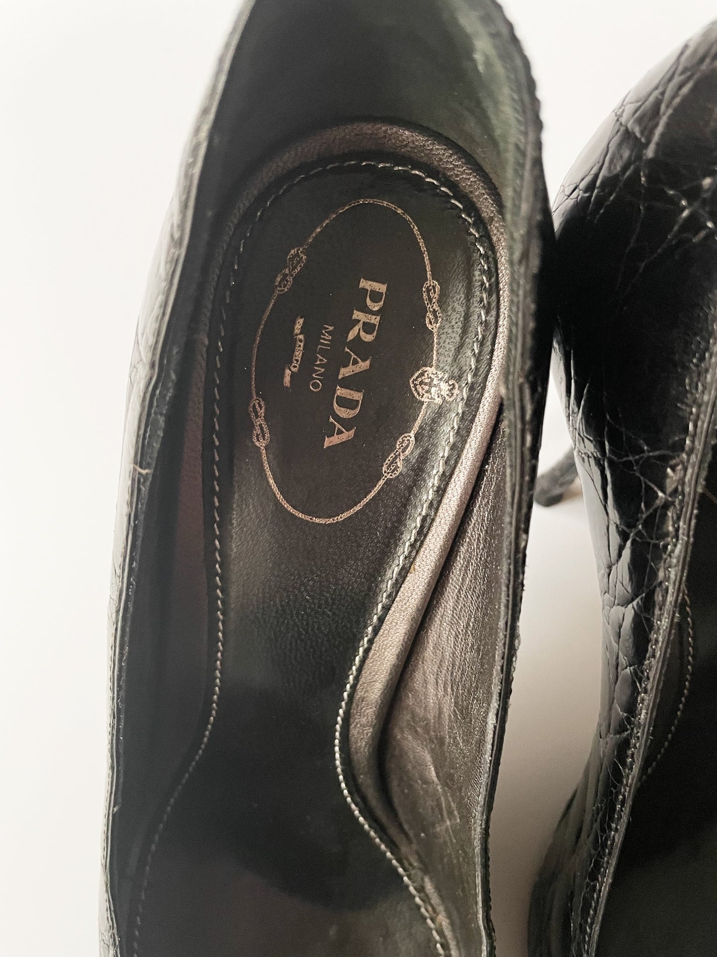 Prada Black Embossed Heels UK 5.5 image 3