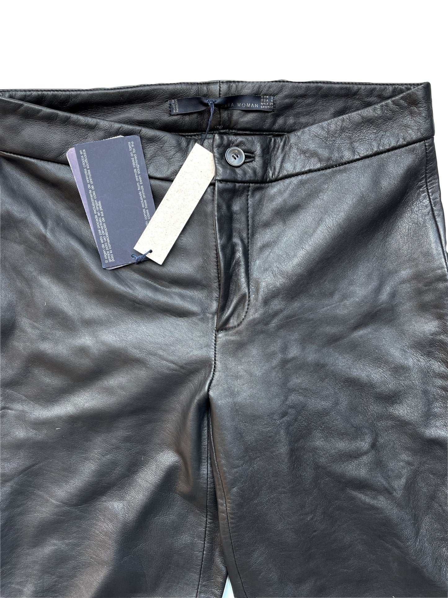 New with Tags Zara Leather Flared Trousers S image 2