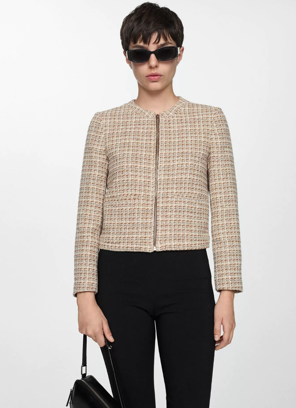 New With Tags Mango Beige Tweed Crop Jacket M image 0