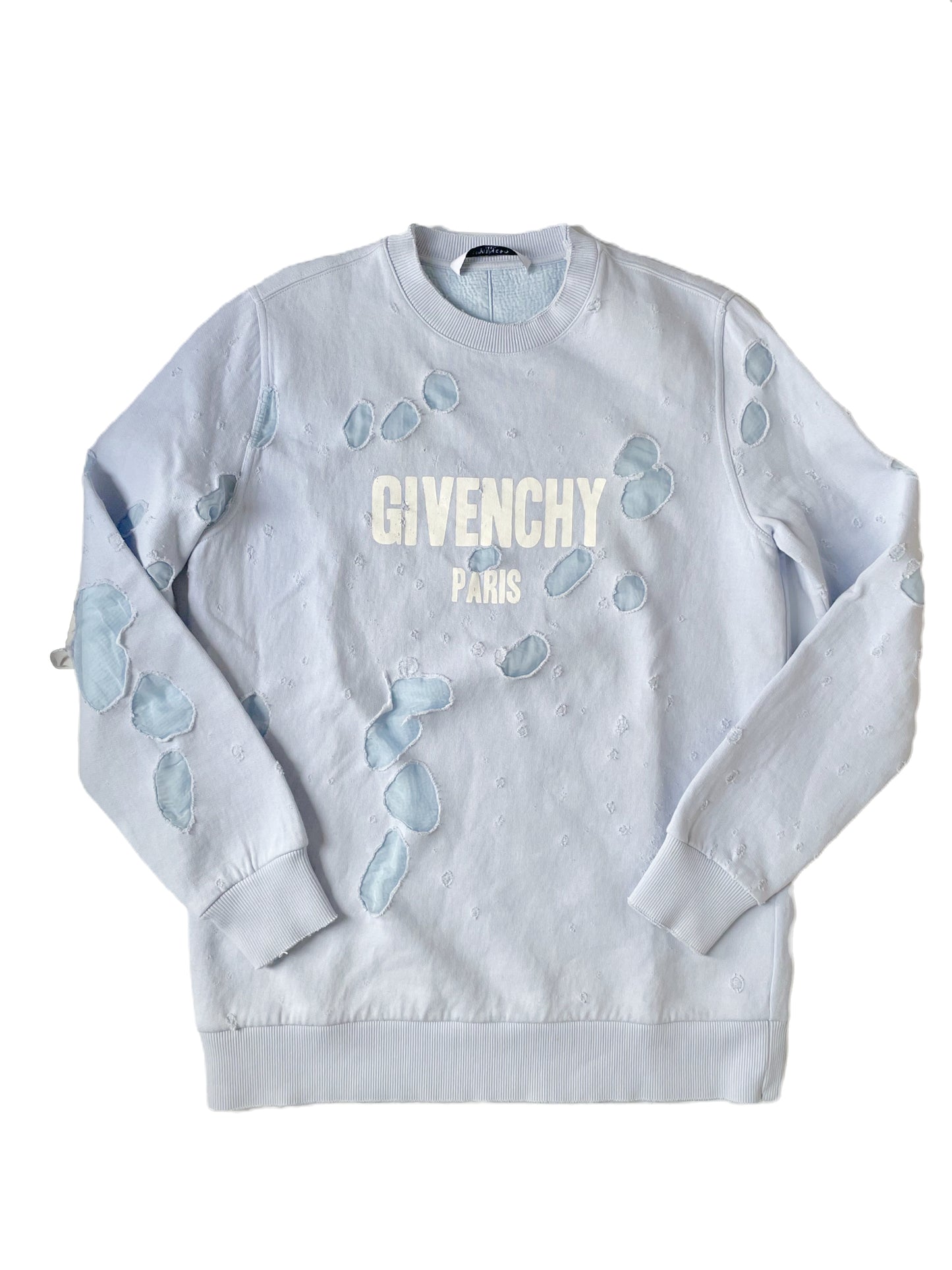 Givenchy Paris Light Blue Distressed Hoodie XS image 0