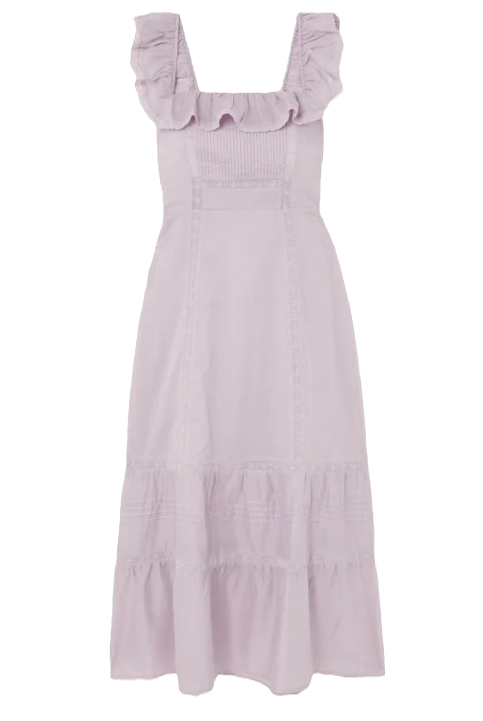 Reformation Tide Lace-Trimmed Ruffled Organic Cotton-Voile Midi Dress UK 10 image 1