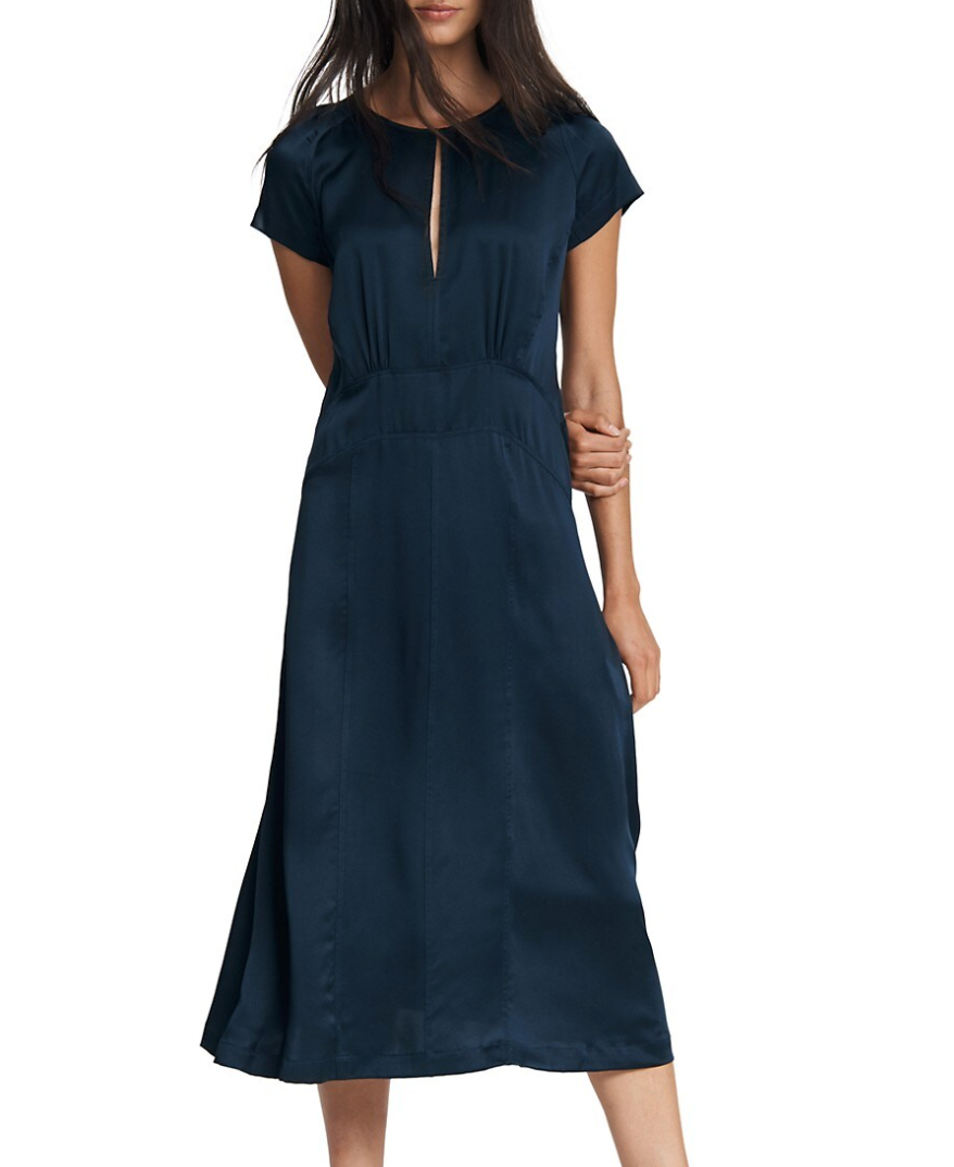 Rag & Bone Navy Silk Midi Dress UK 8 image 0