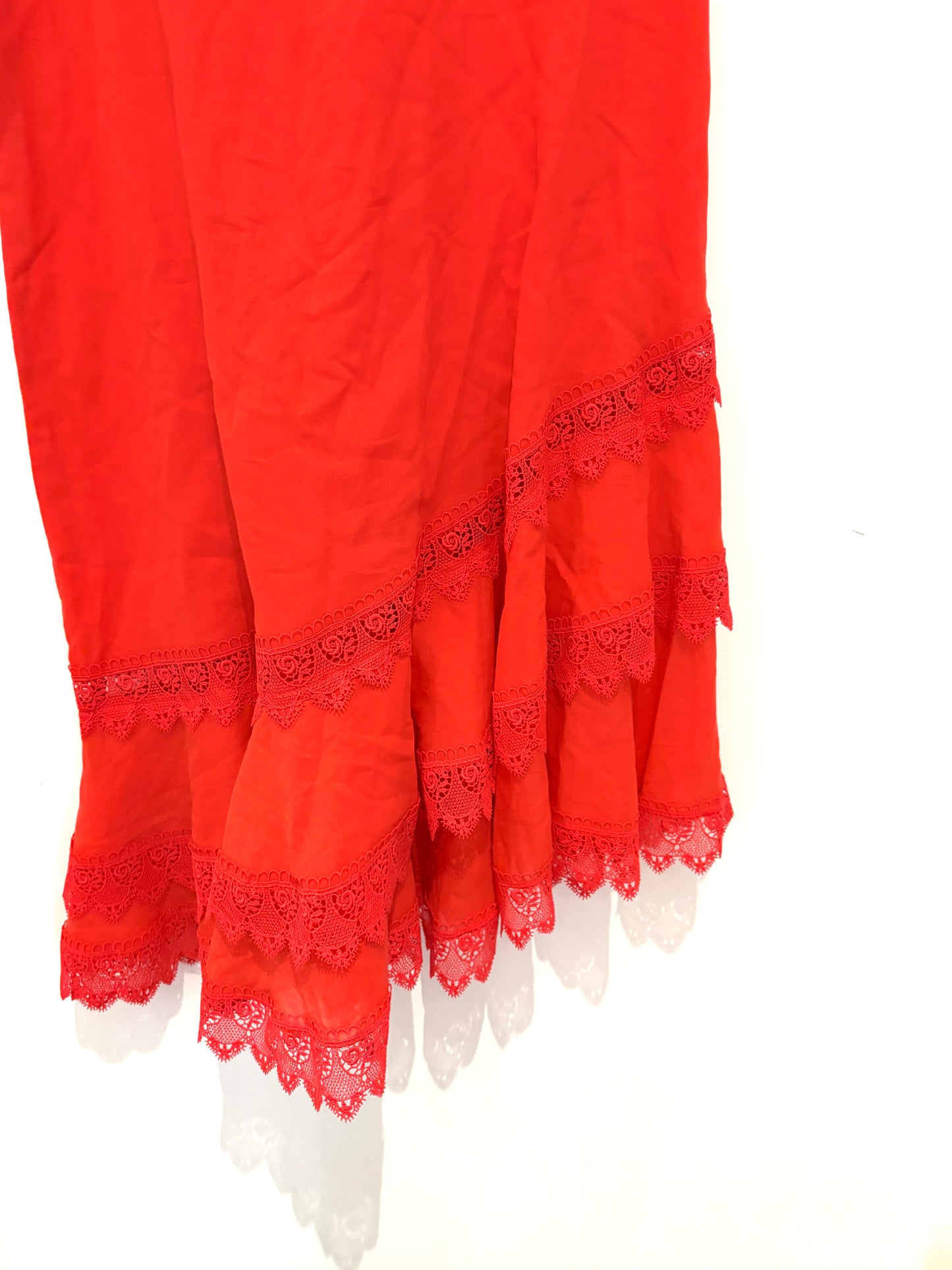 Charo Ruiz Red Cotton Lace Dress M