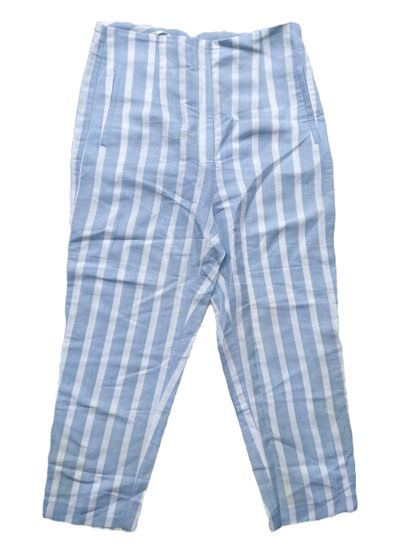 Zara Blue Linen Striped Trousers XL image 2