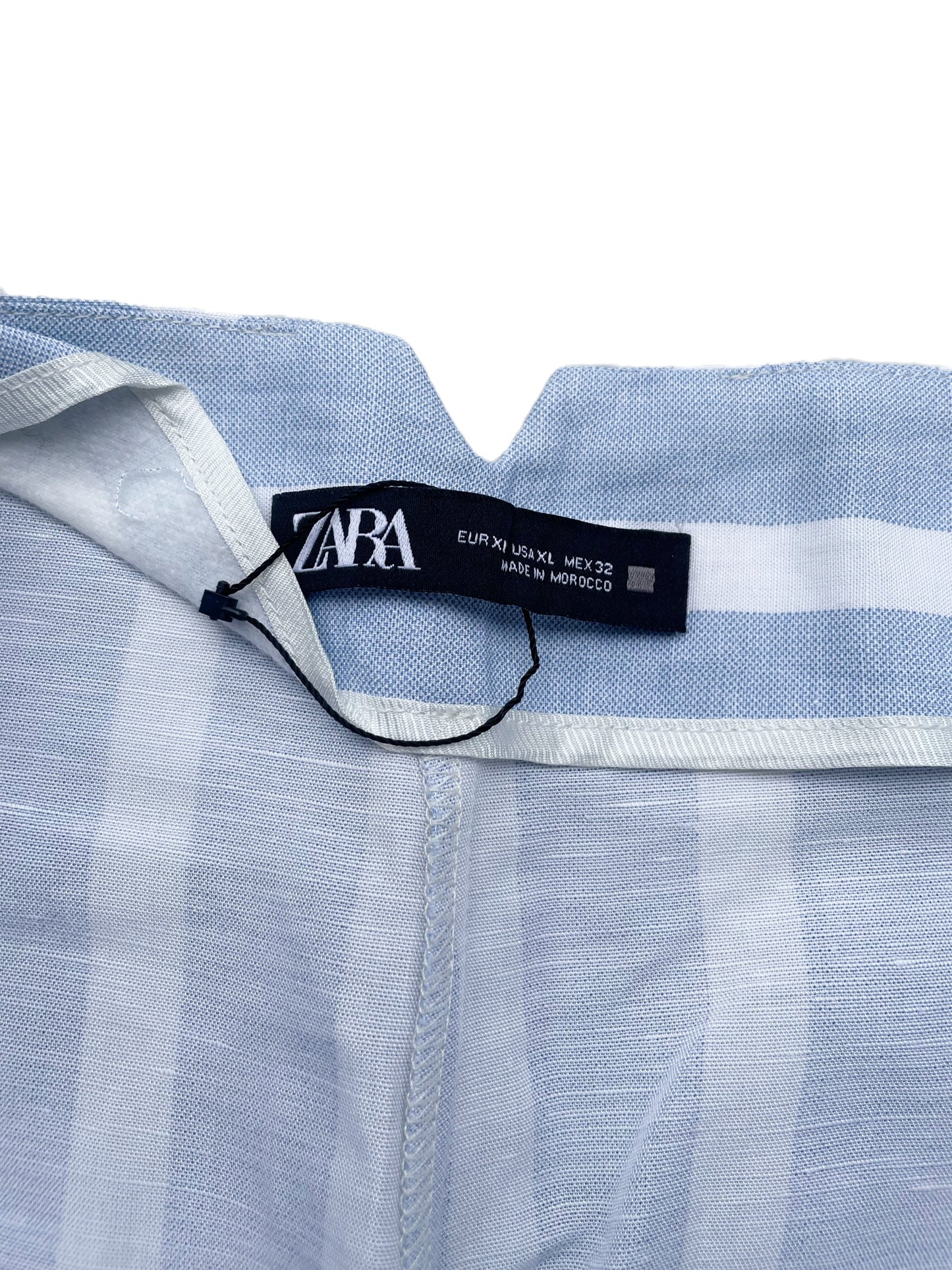 Zara Blue Linen Striped Trousers XL image 3