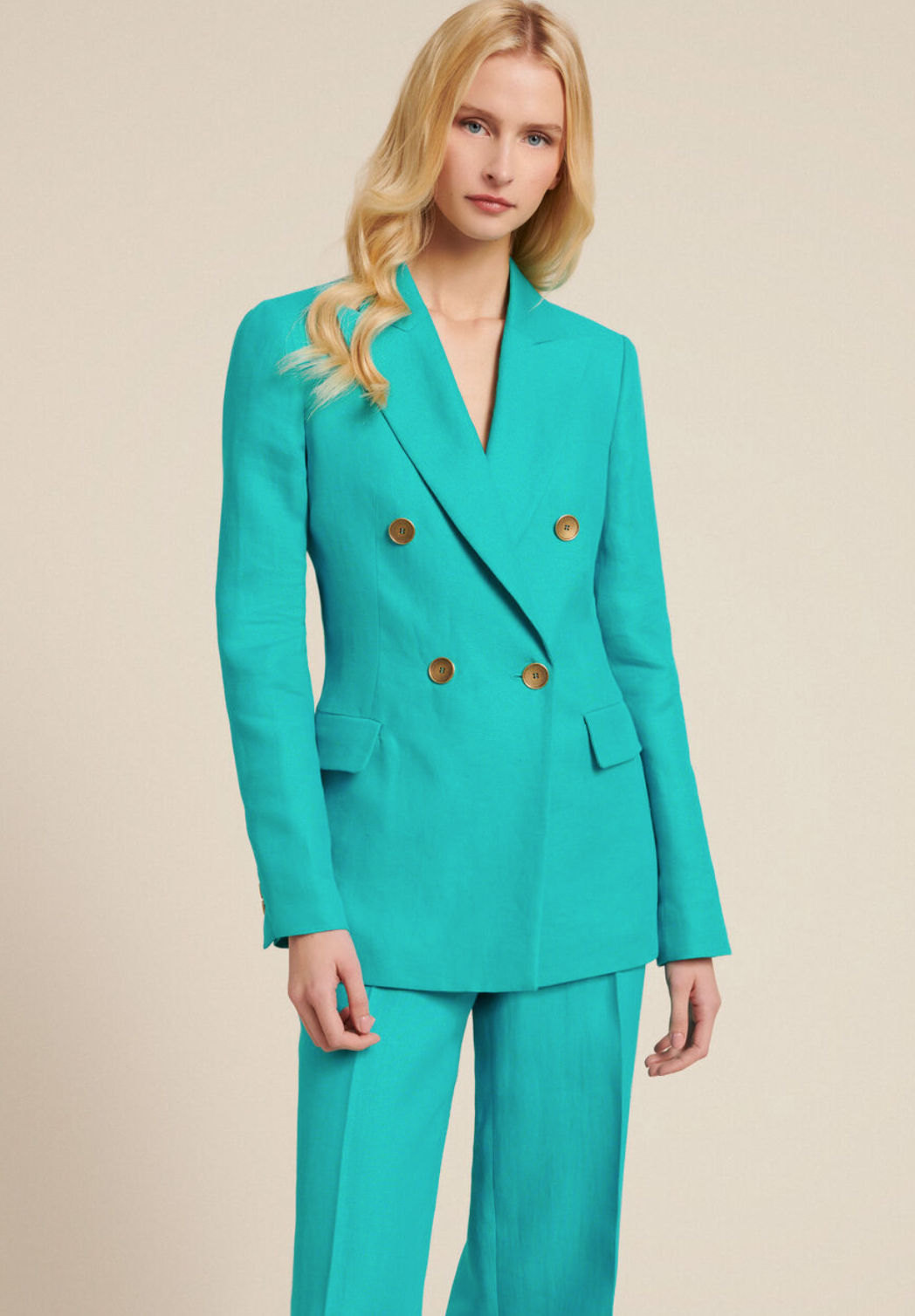 Luisa Spagnoli Turquoise Linen Blazer UK 10 image 0