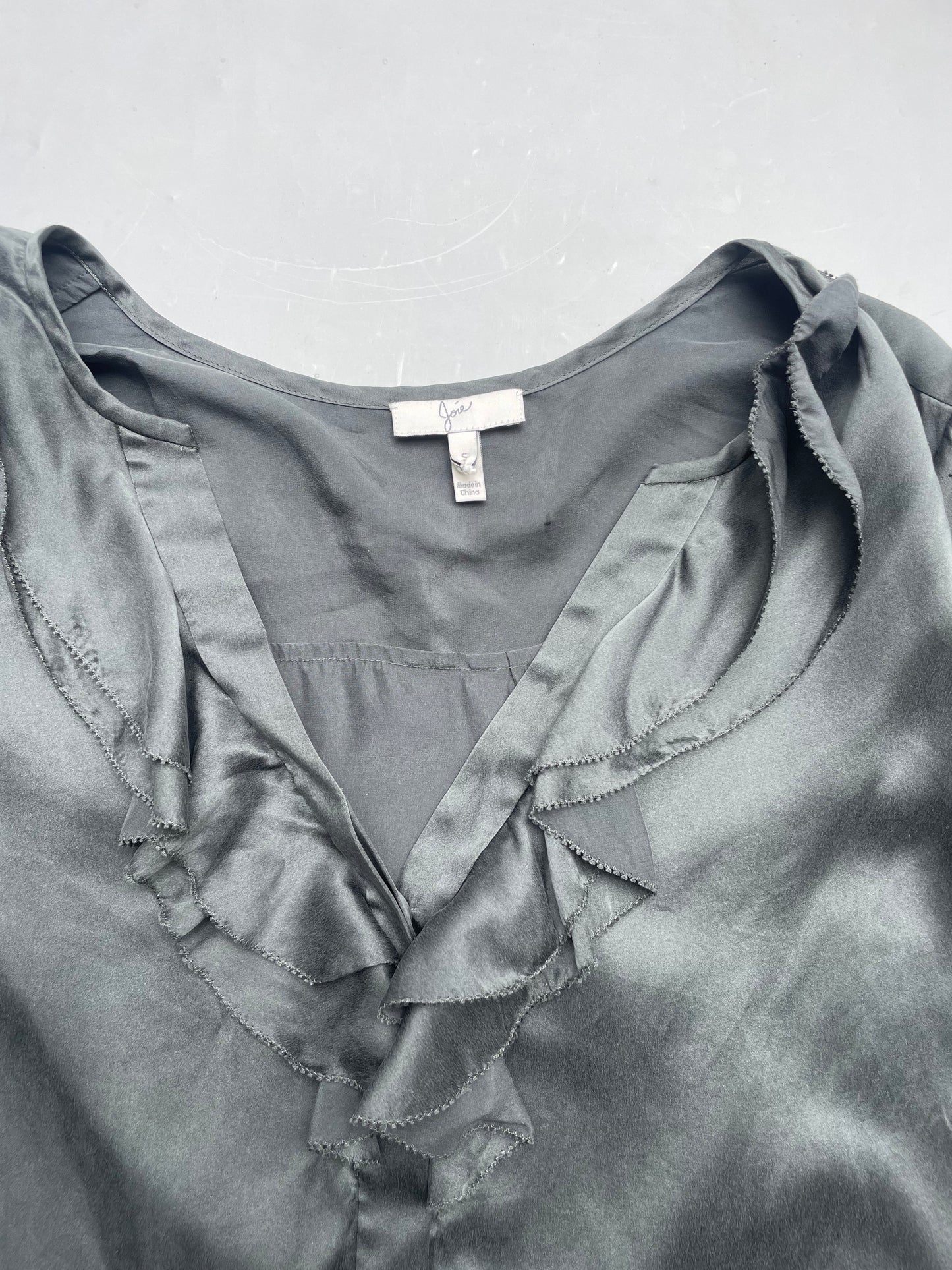Joie Grey Green Silk Ruffle Blouse S image 4