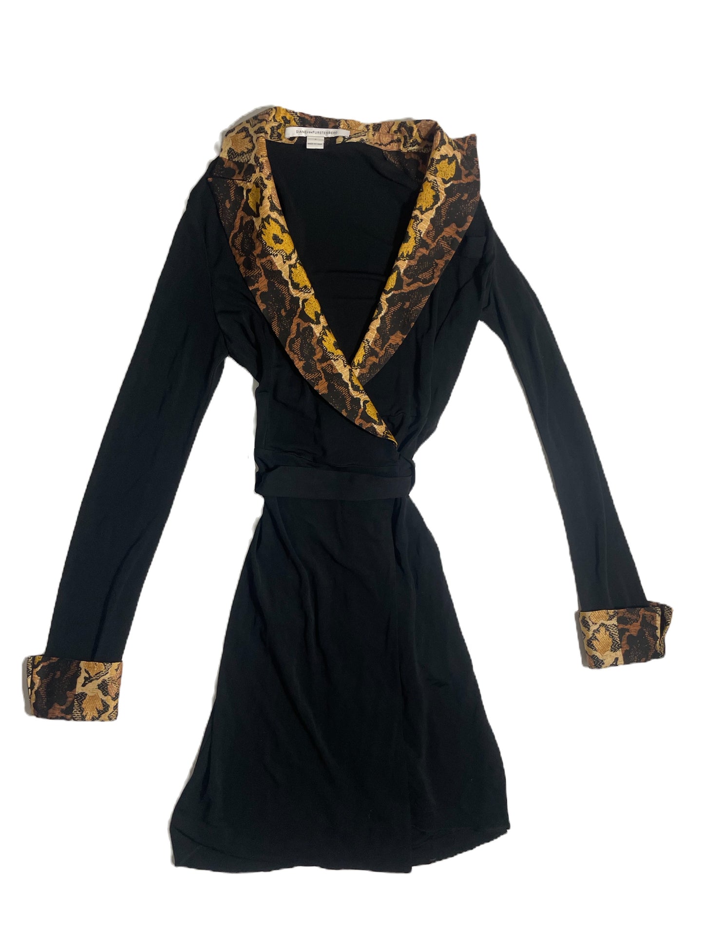 Diane Von Furstenberg Black Leopard Wrap Dress UK 6 image 0