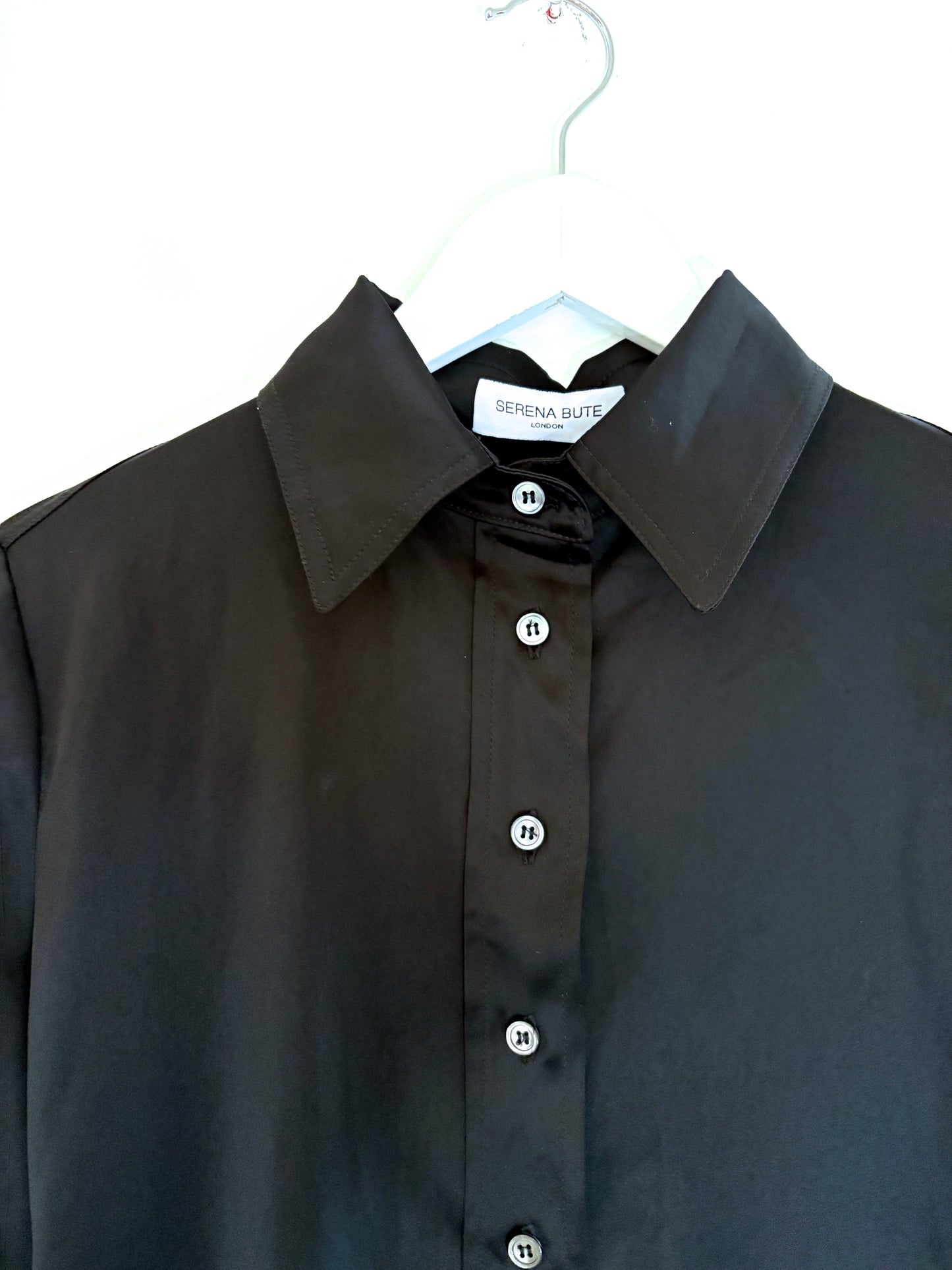 New With Tags Serena Bute Black Satin Serena Shirt XS