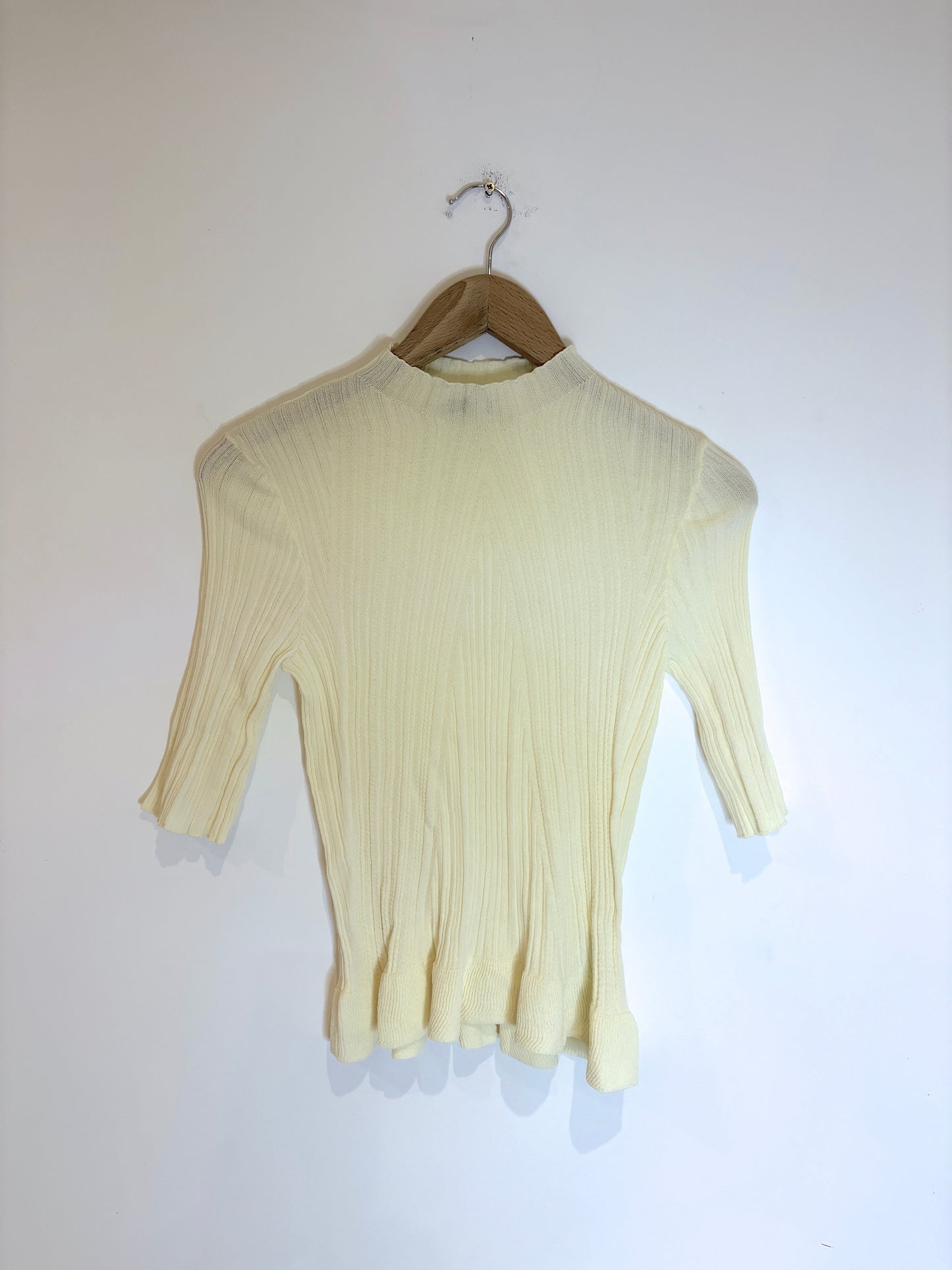 Maje Ruffle Ribbed Knit Top UK 12