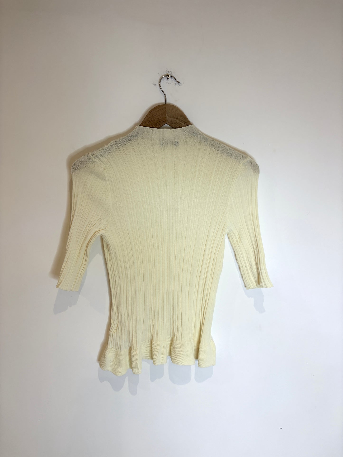 Maje Ruffle Ribbed Knit Top UK 12