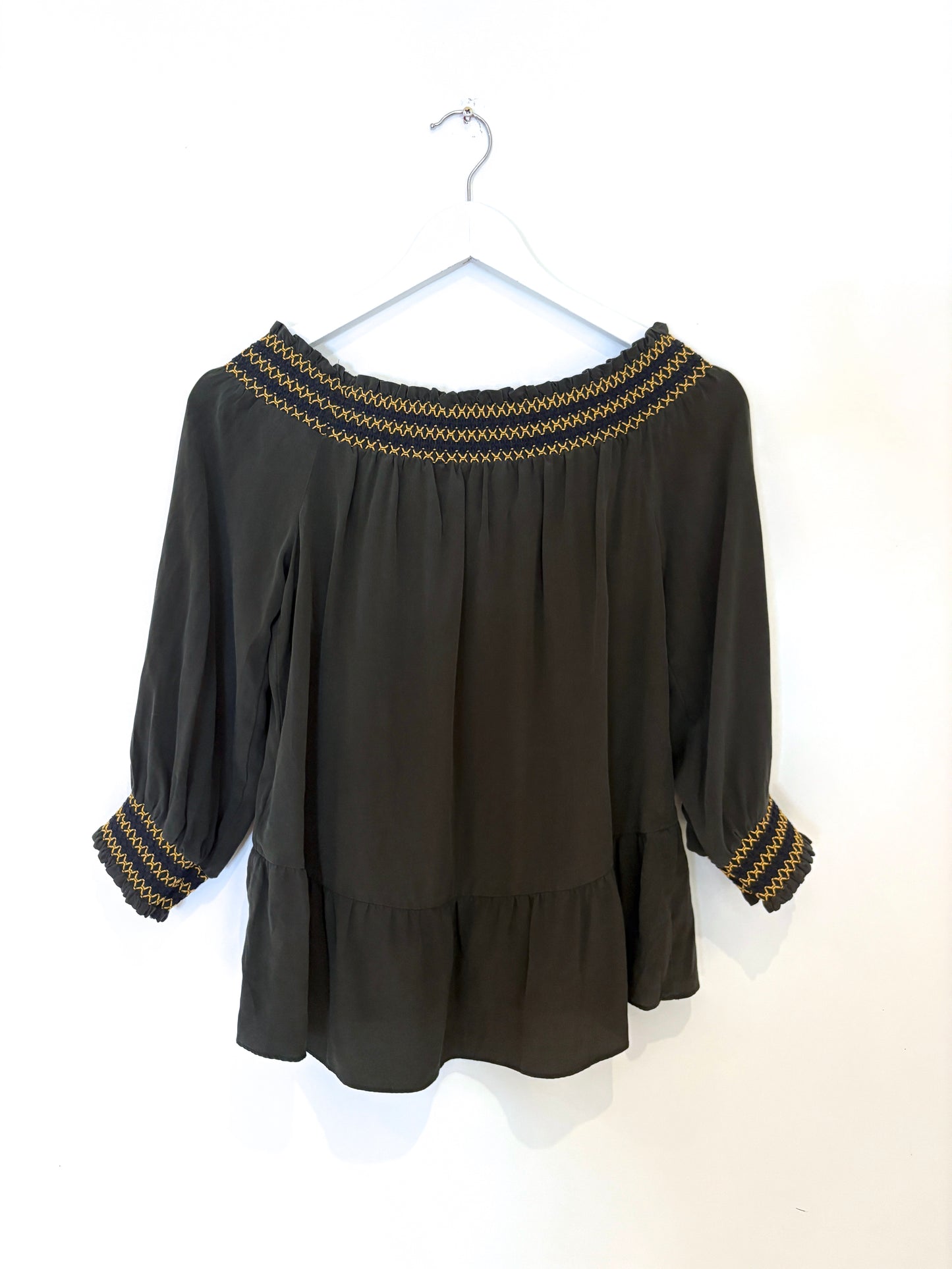 Whistles Khaki Silk Blouse UK 10