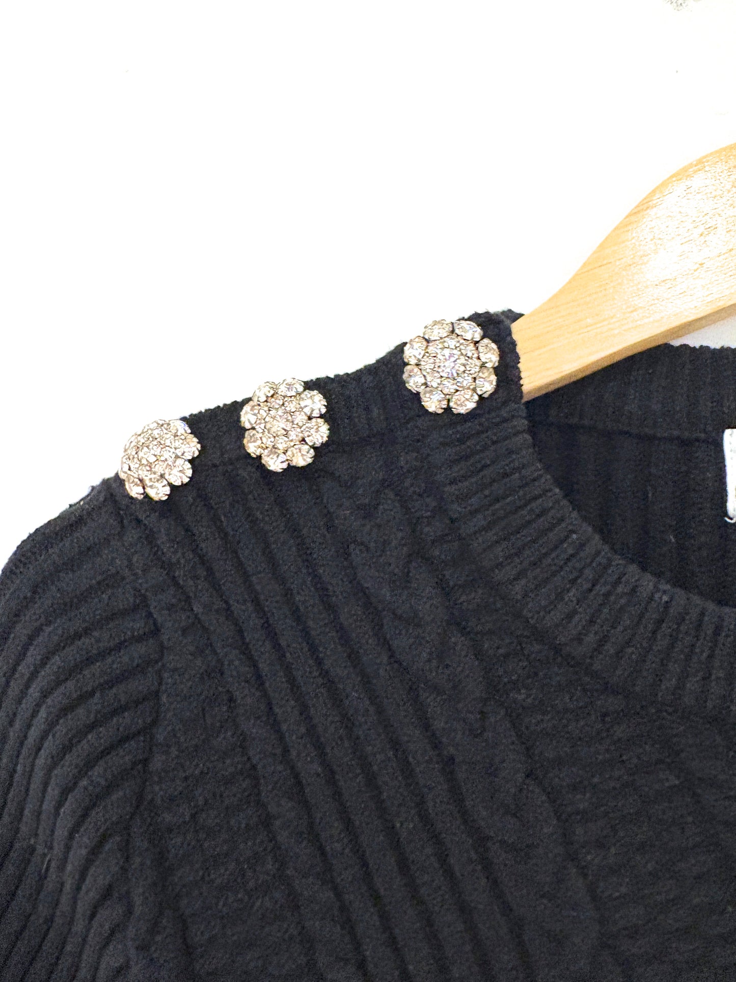 Ganni Crystal Embellished Black Knit S