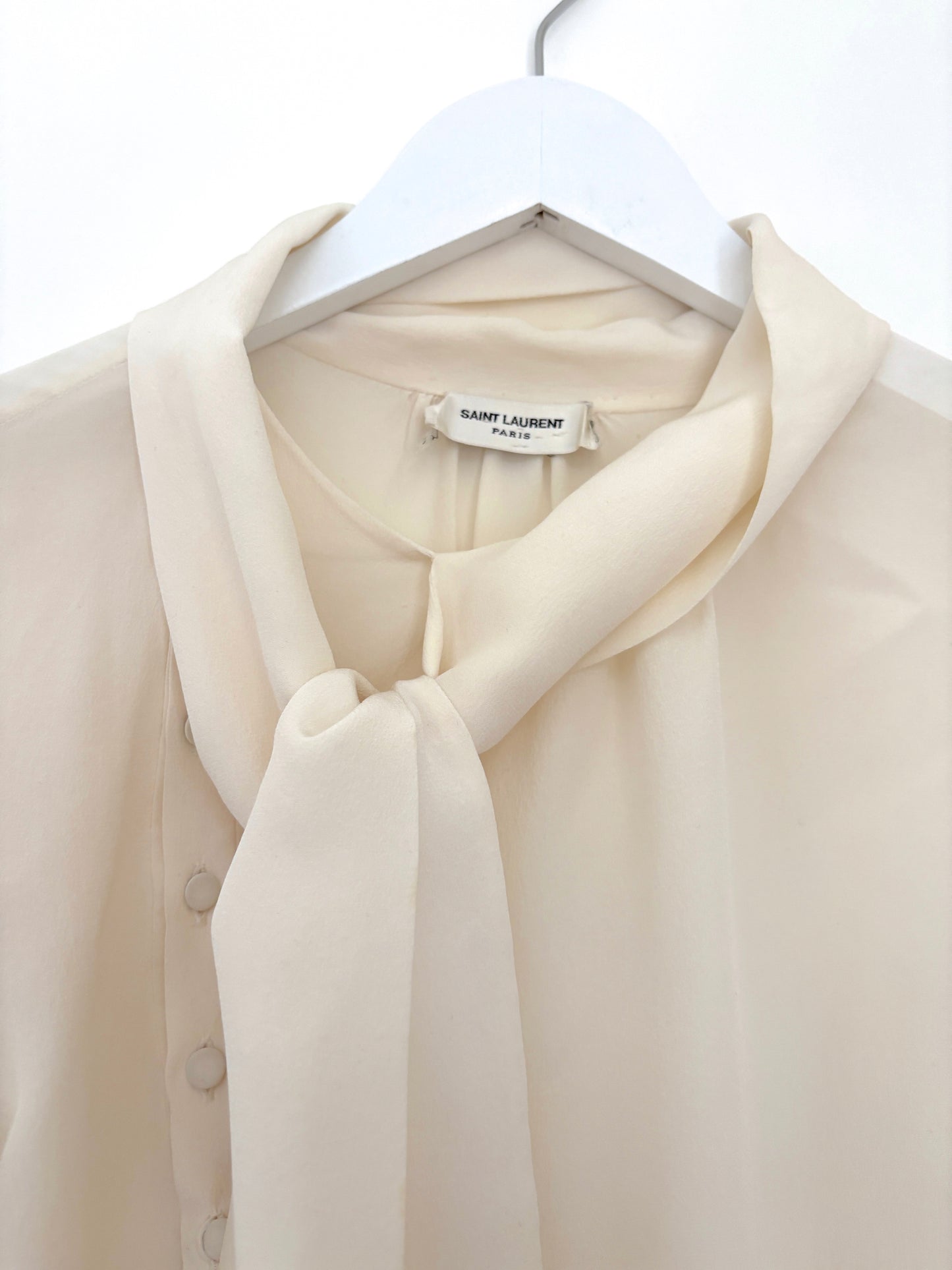 Saint Laurent Silk Lavallière-Neck Blouse S