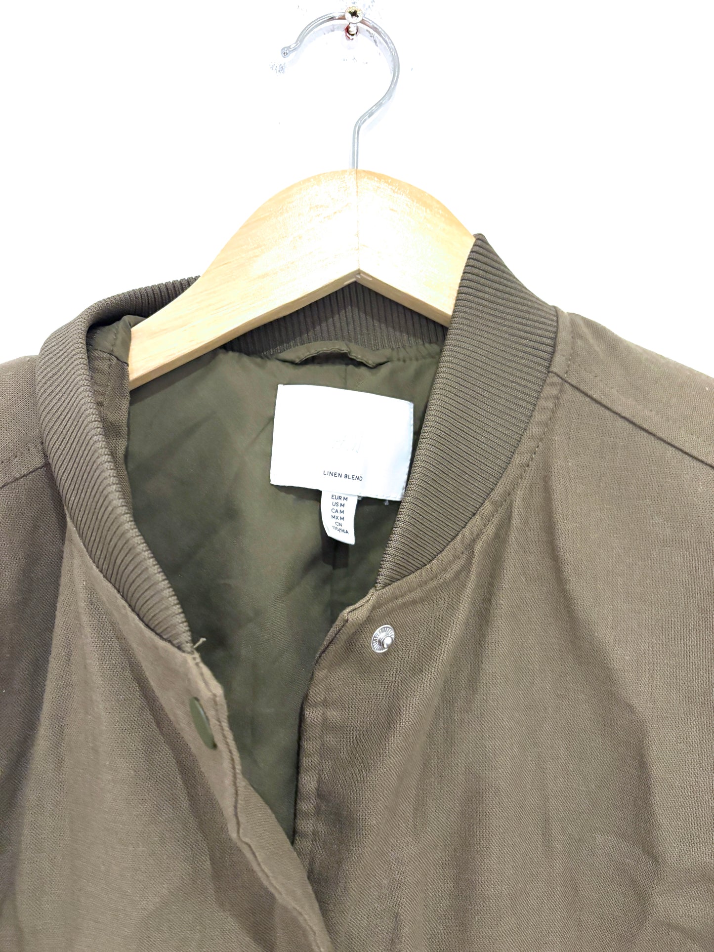 H&M Linen Khaki Bomber Jacket M