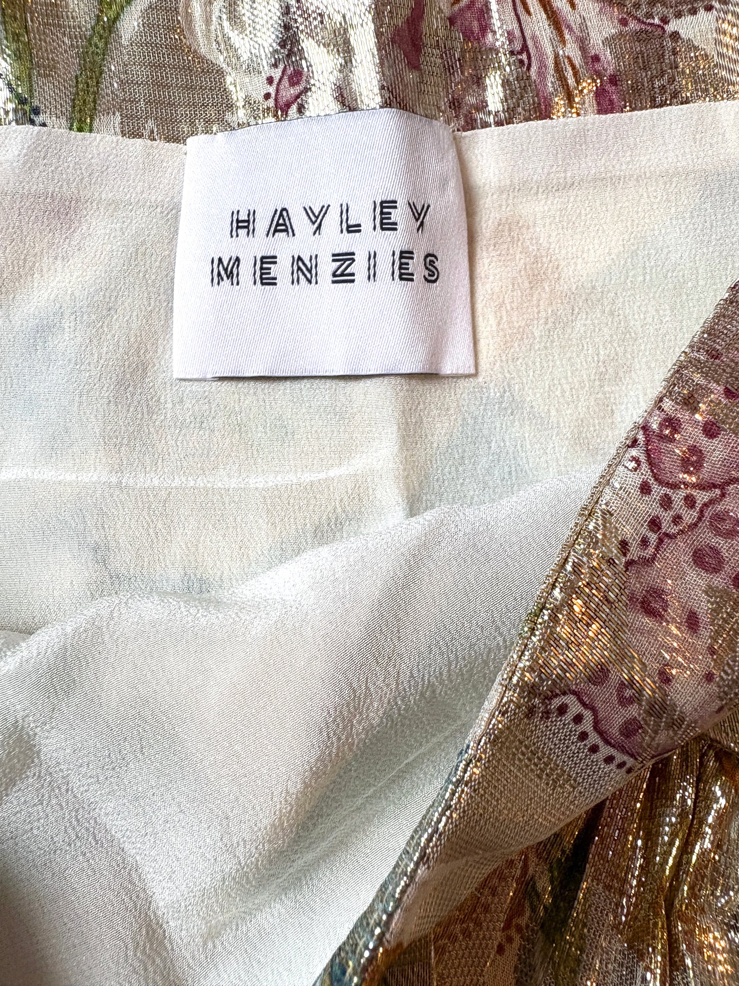 Hayley Menzies Silk Frill Metallic Layered Skirt S