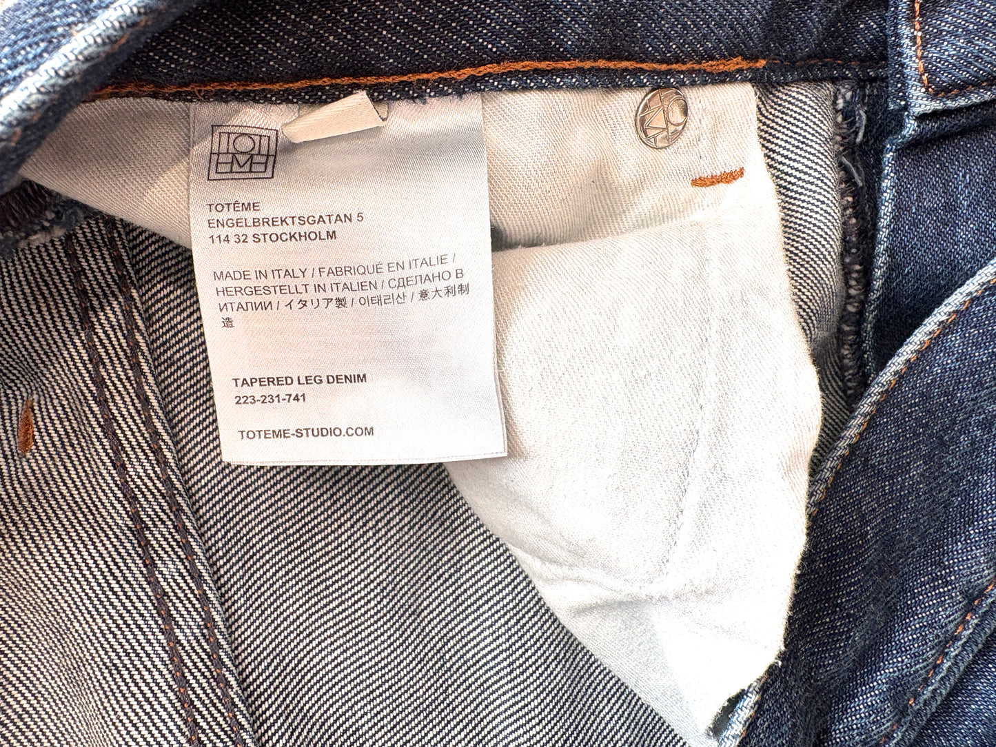 Toteme High Rise Tapered Leg Dark Blue Jeans 28"