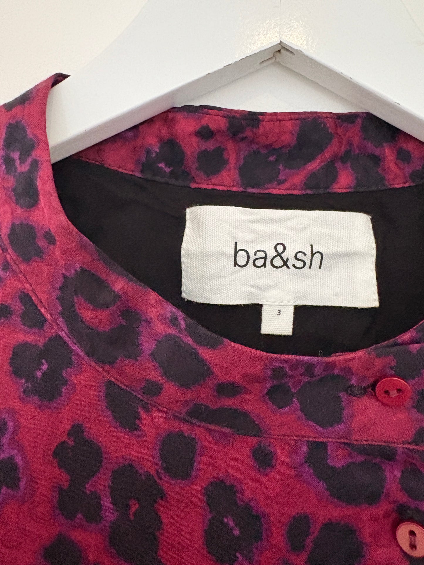 Ba&Sh Raspberry Leopard Shirt Dress L