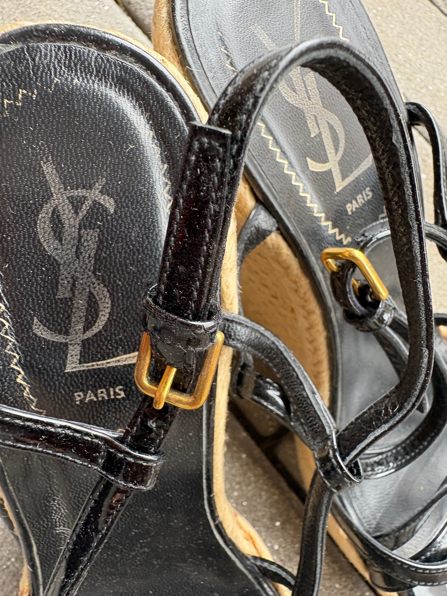 Yves Saint Laurent Black Patent Leather Wedges EU 39