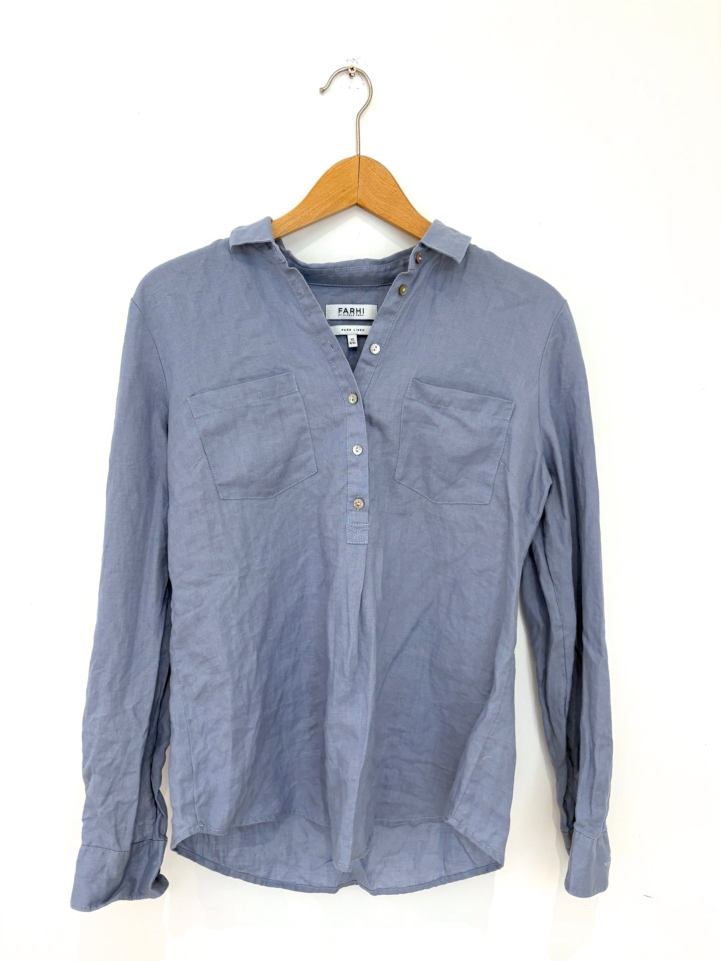 Farhi by Nicole Farhi Blue Linen Shirt XS