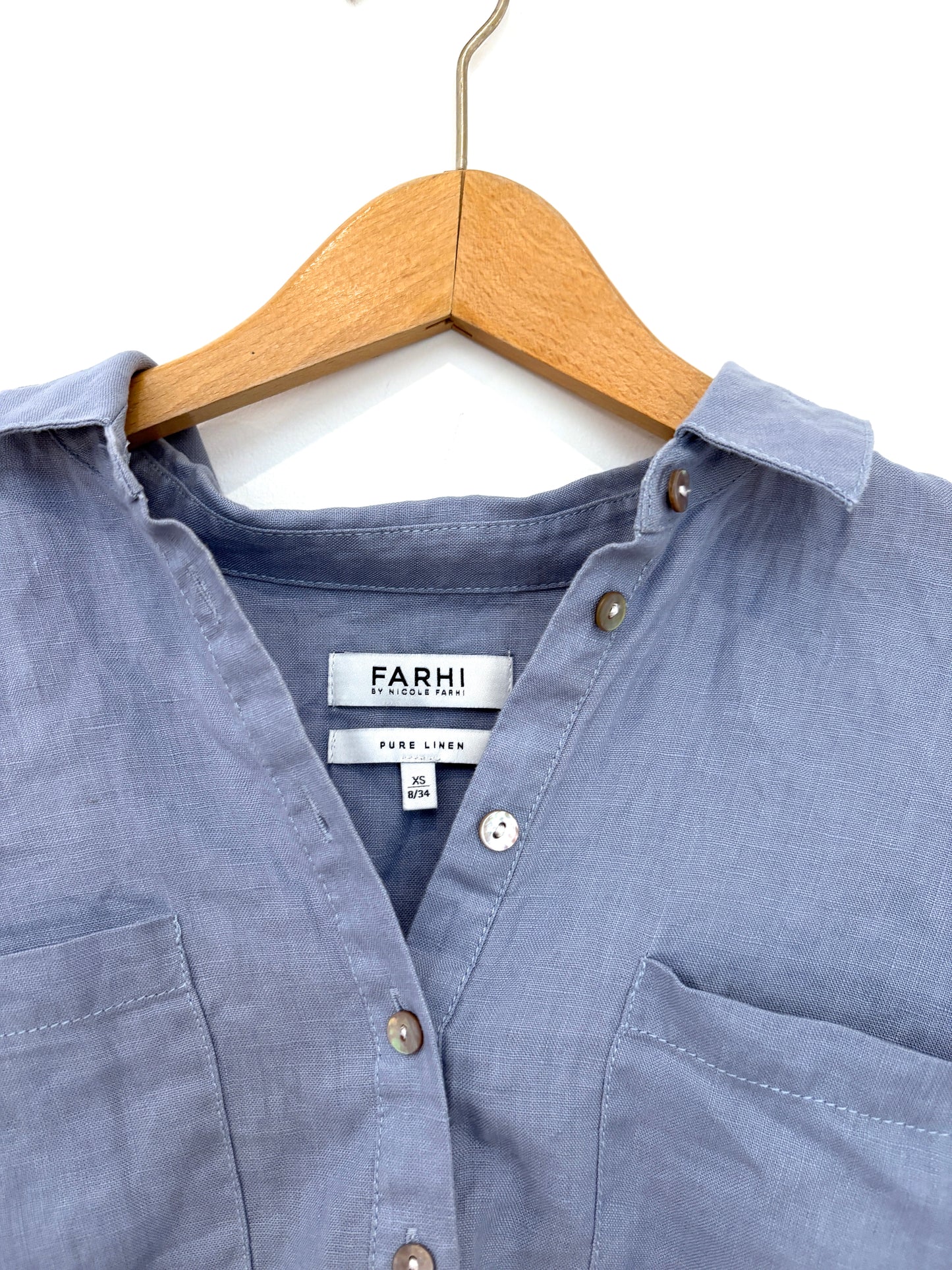 Farhi by Nicole Farhi Blue Linen Shirt XS