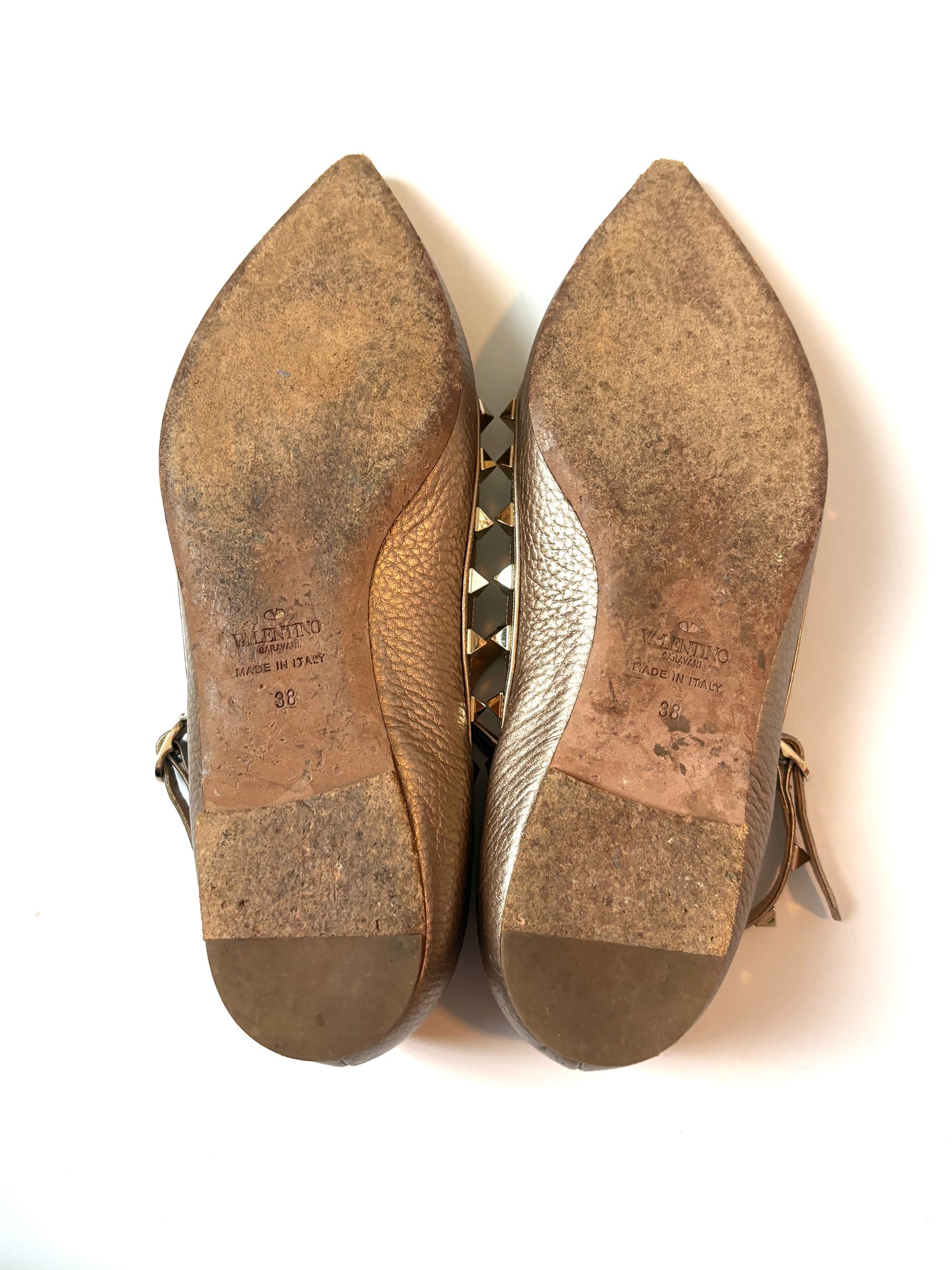 Valentino Garavani Rockstud Leather Gold Ballet Flats UK 5