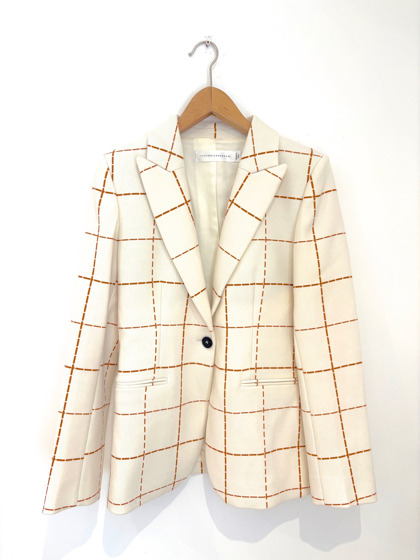 Victoria Beckham cream orange check blazer