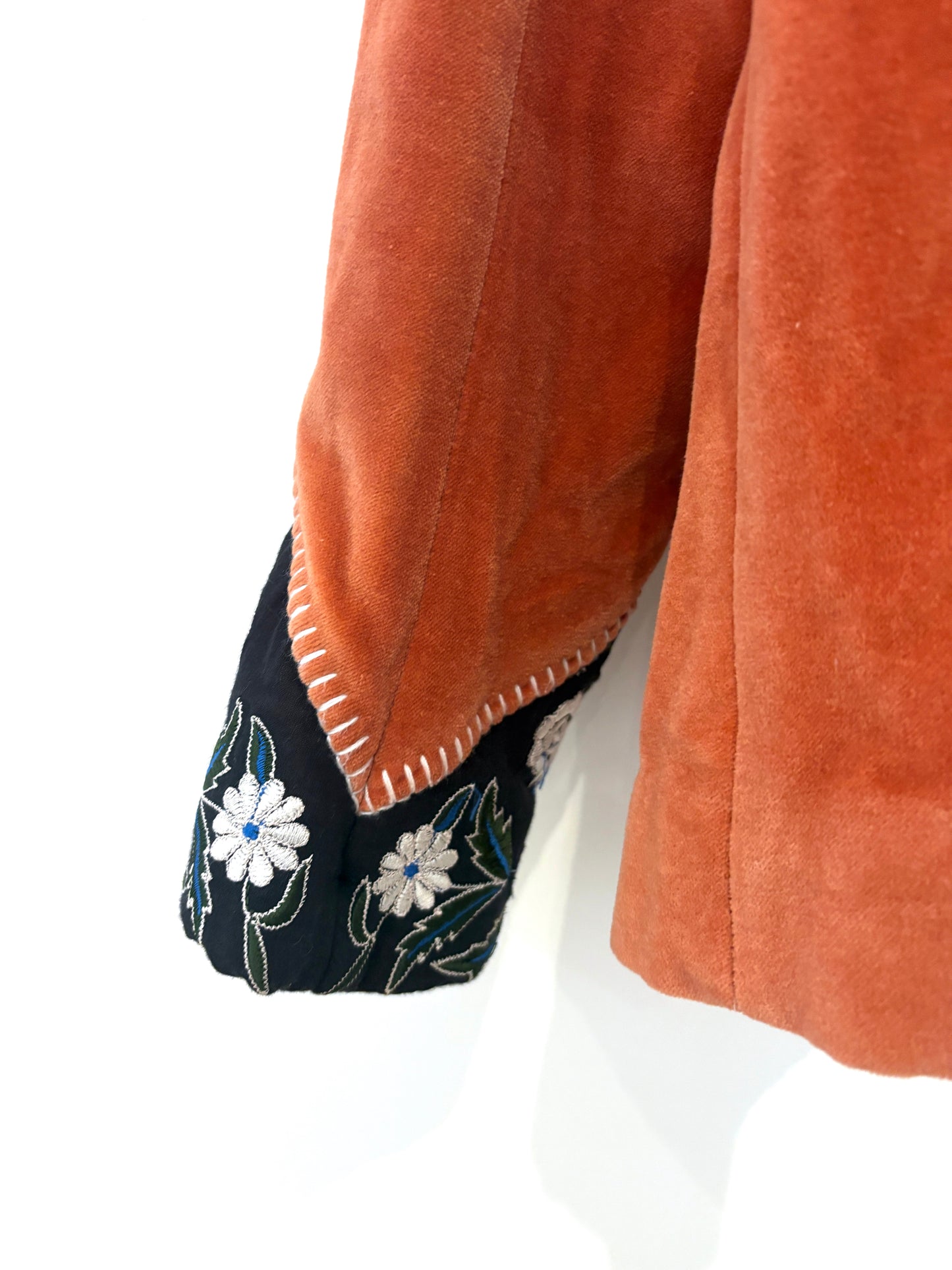 Zara Orange Velvet Embroidered Blazer Jacket S