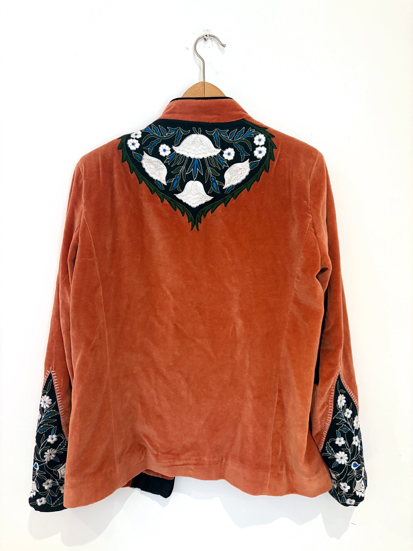 Zara Orange Velvet Embroidered Blazer Jacket S