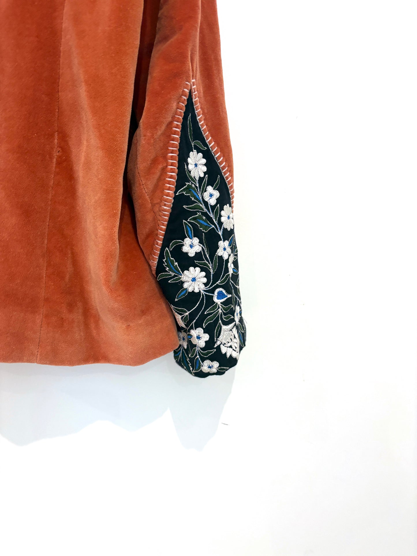 Zara Orange Velvet Embroidered Blazer Jacket S