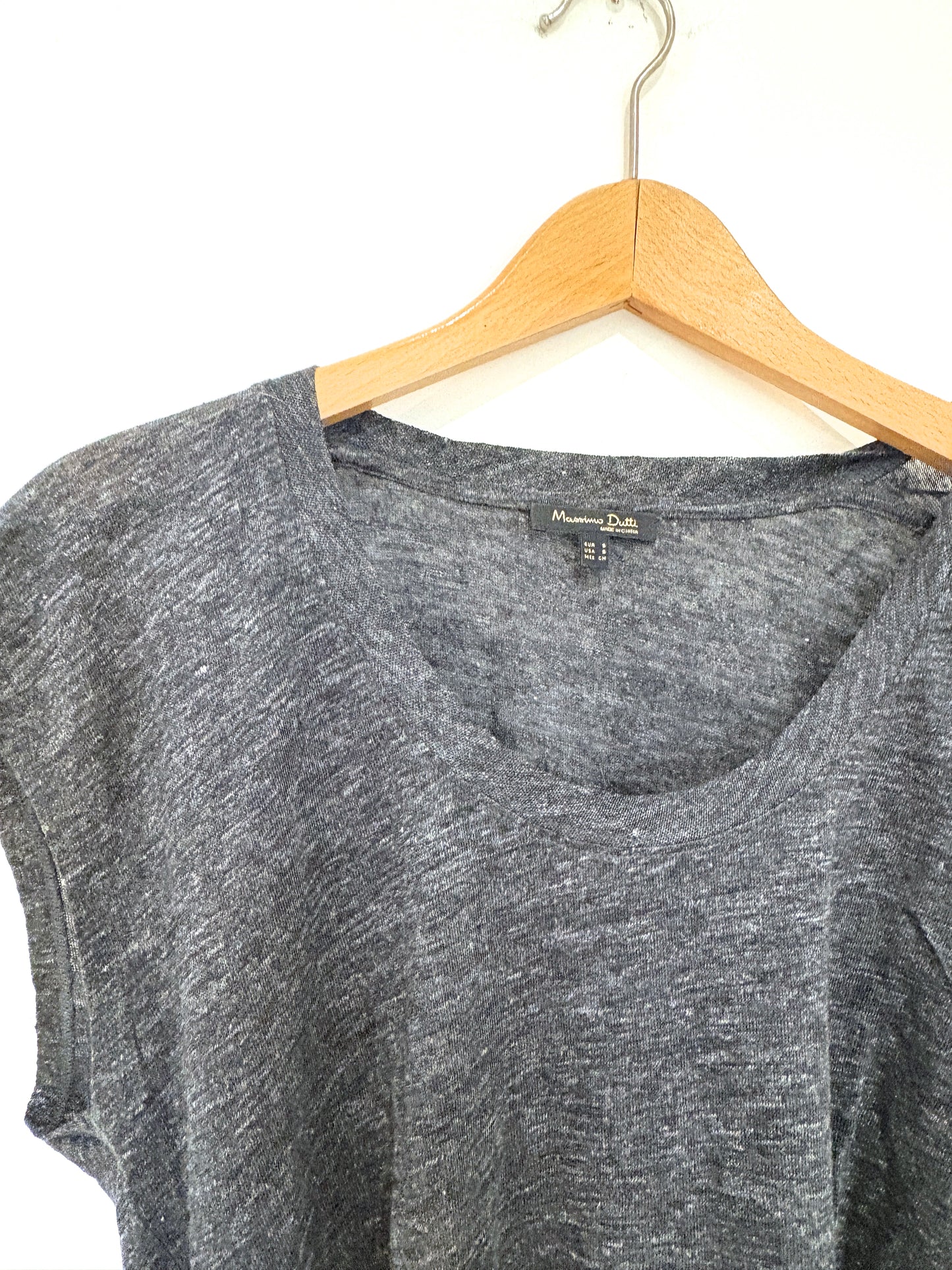 Massimo Dutti Melange Grey Linen Tee S