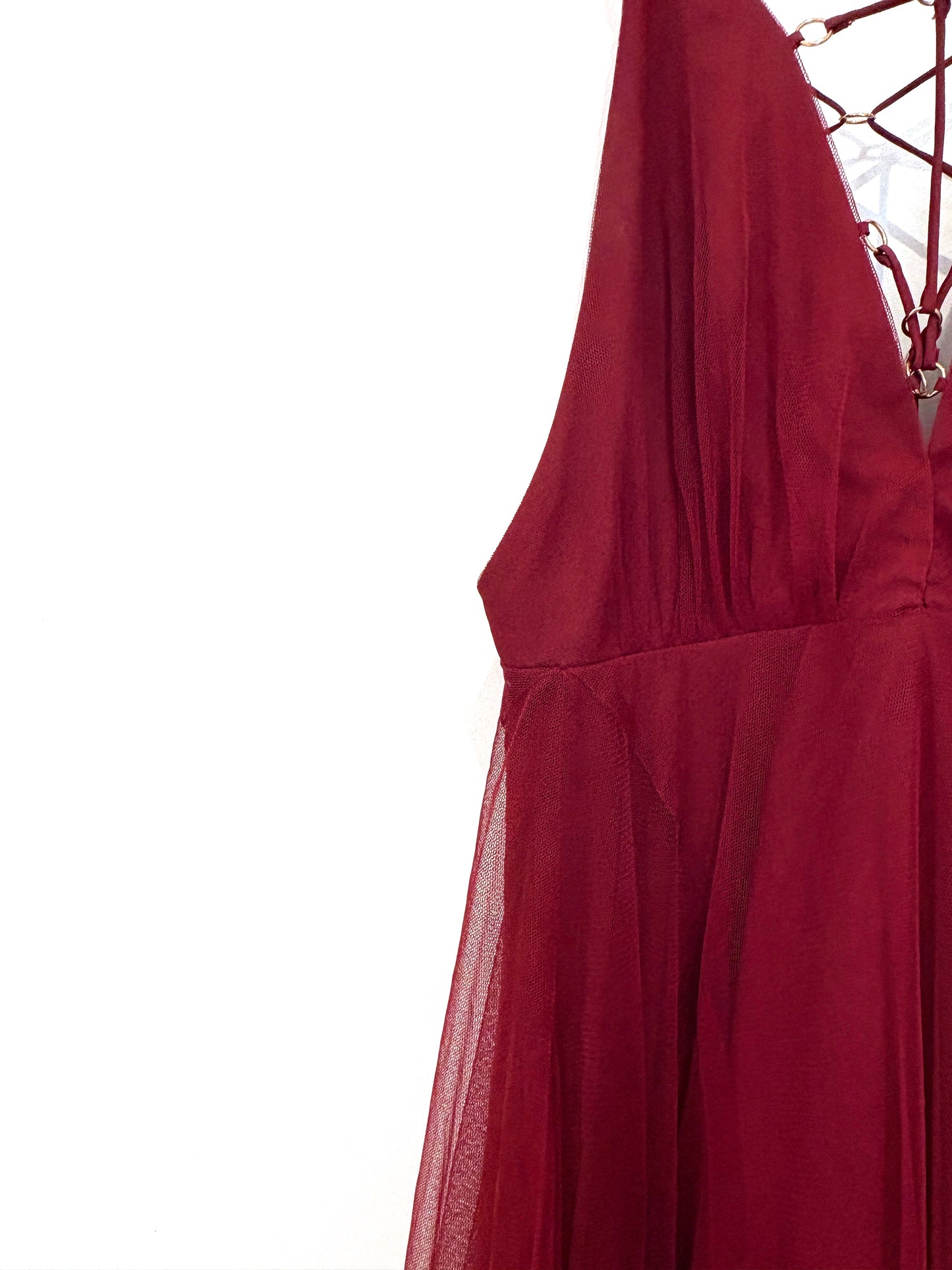 Topshop Burgundy Tulle Maxi Dress UK 4
