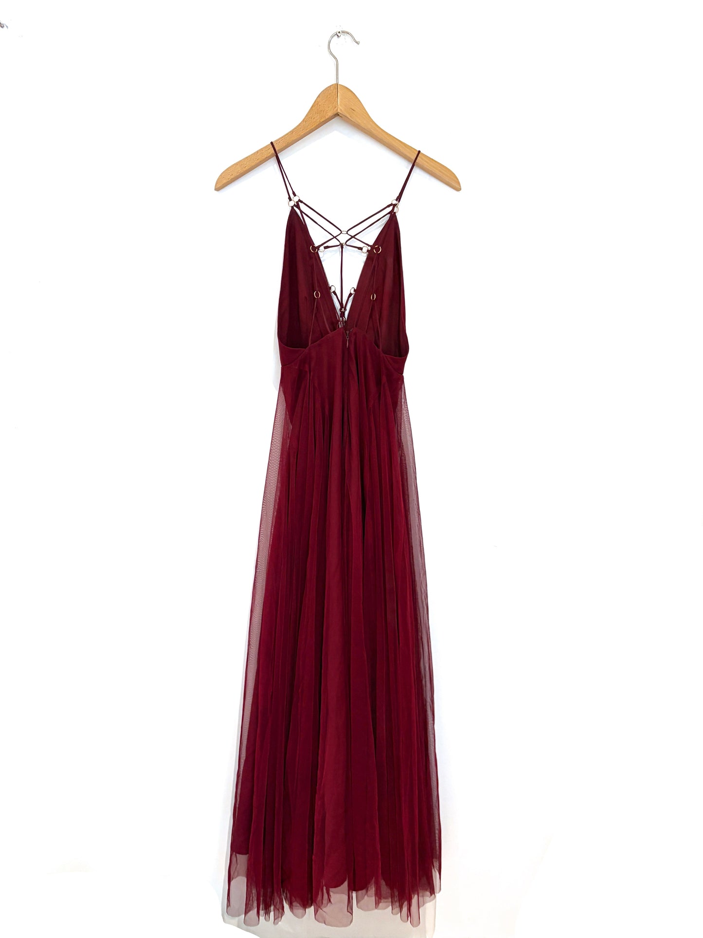 Topshop Burgundy Tulle Maxi Dress UK 4