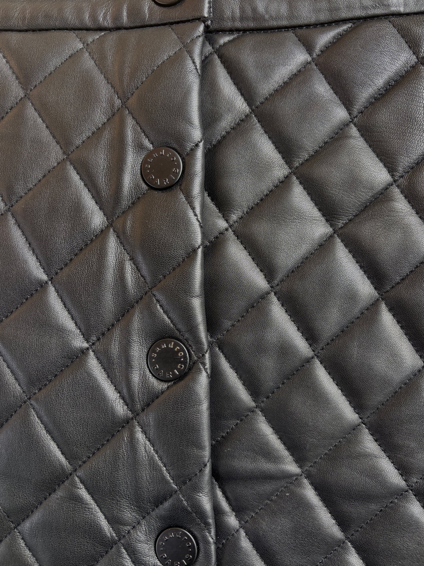 Sandro Black Quilted Leather Skirt L