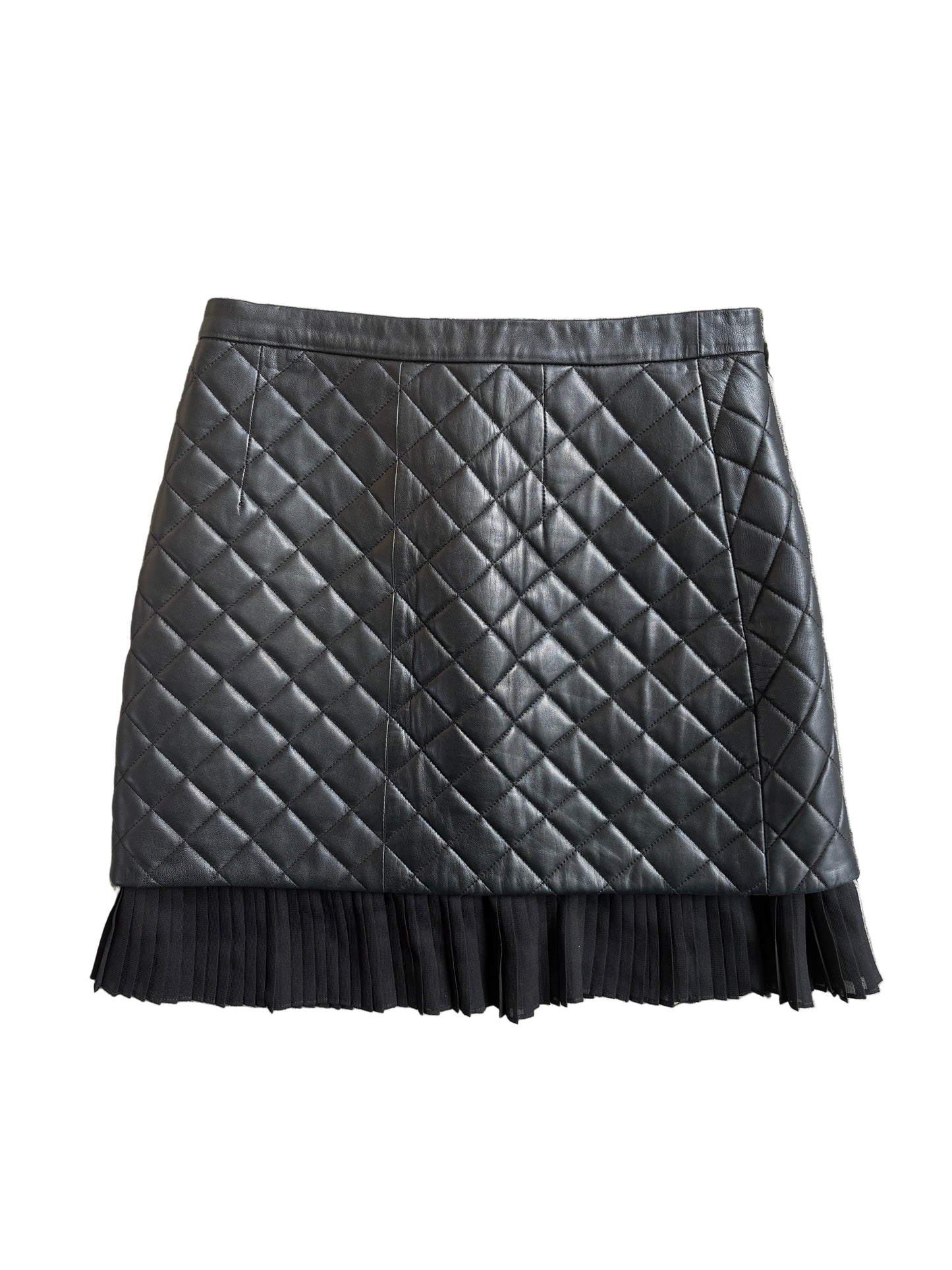 Sandro Black Quilted Leather Skirt L