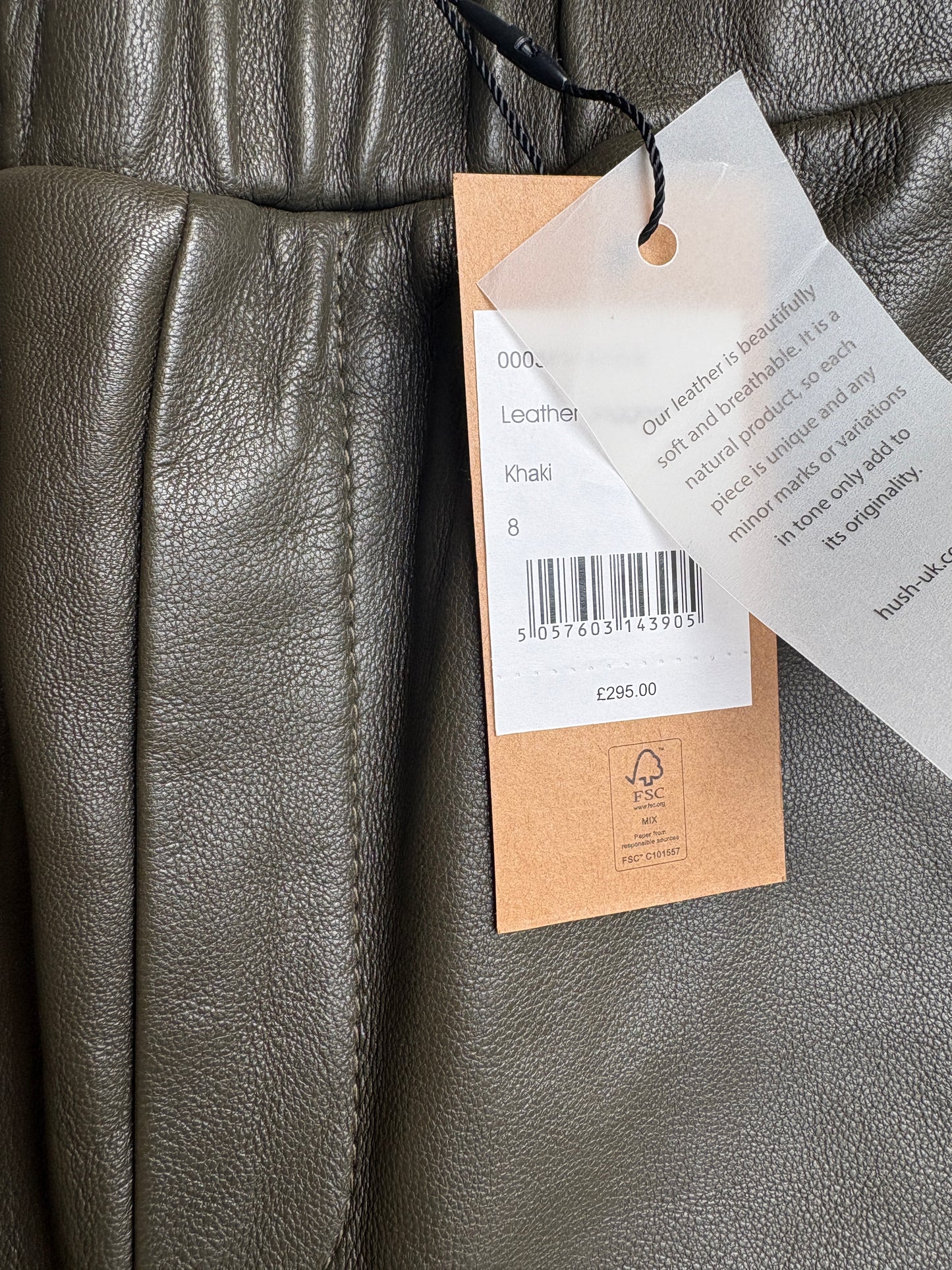 New With Tags Hush Leather Khaki Joggers UK 8