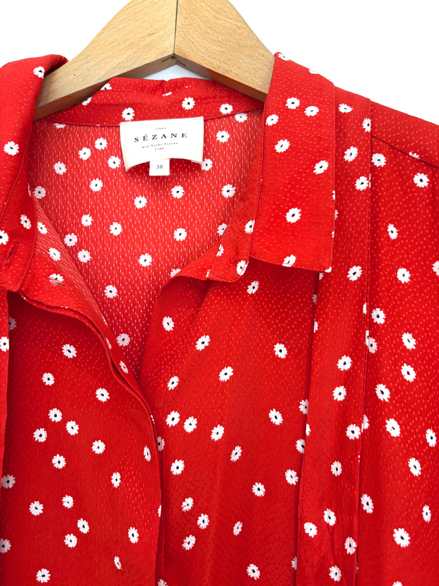 Sézane Ditsy Red Silk Blouse UK 10