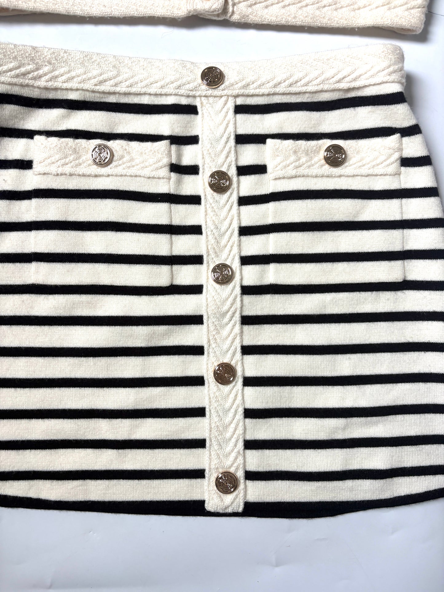 Maje White/Black Striped Knit Vest and Mini Skirt Set S
