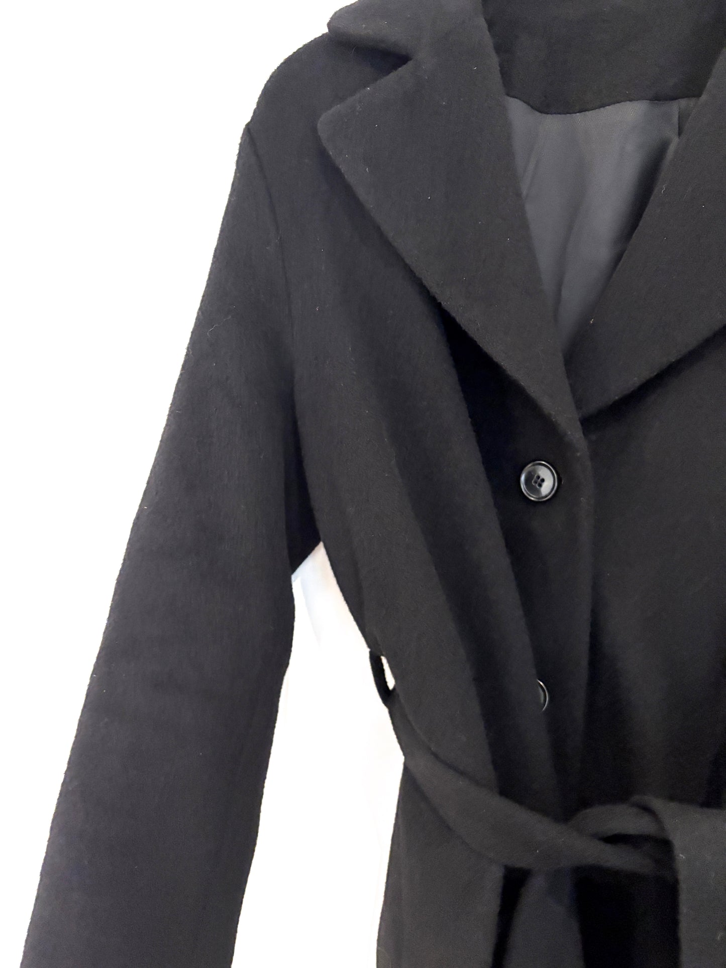 & Other Stories Belted Alpaca Black Coat UK 6