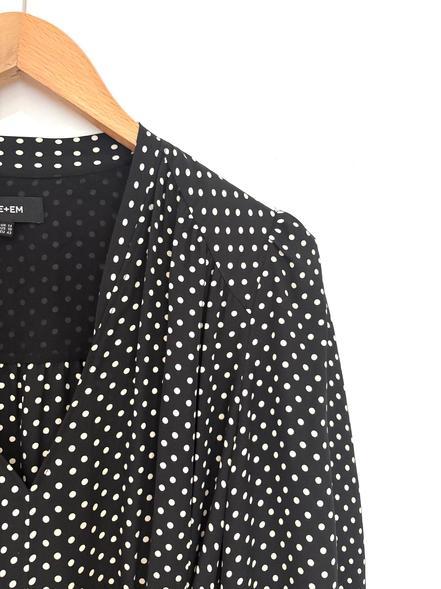 Me+Em Silk Black & White Belted Polka Dot Dress UK 14
