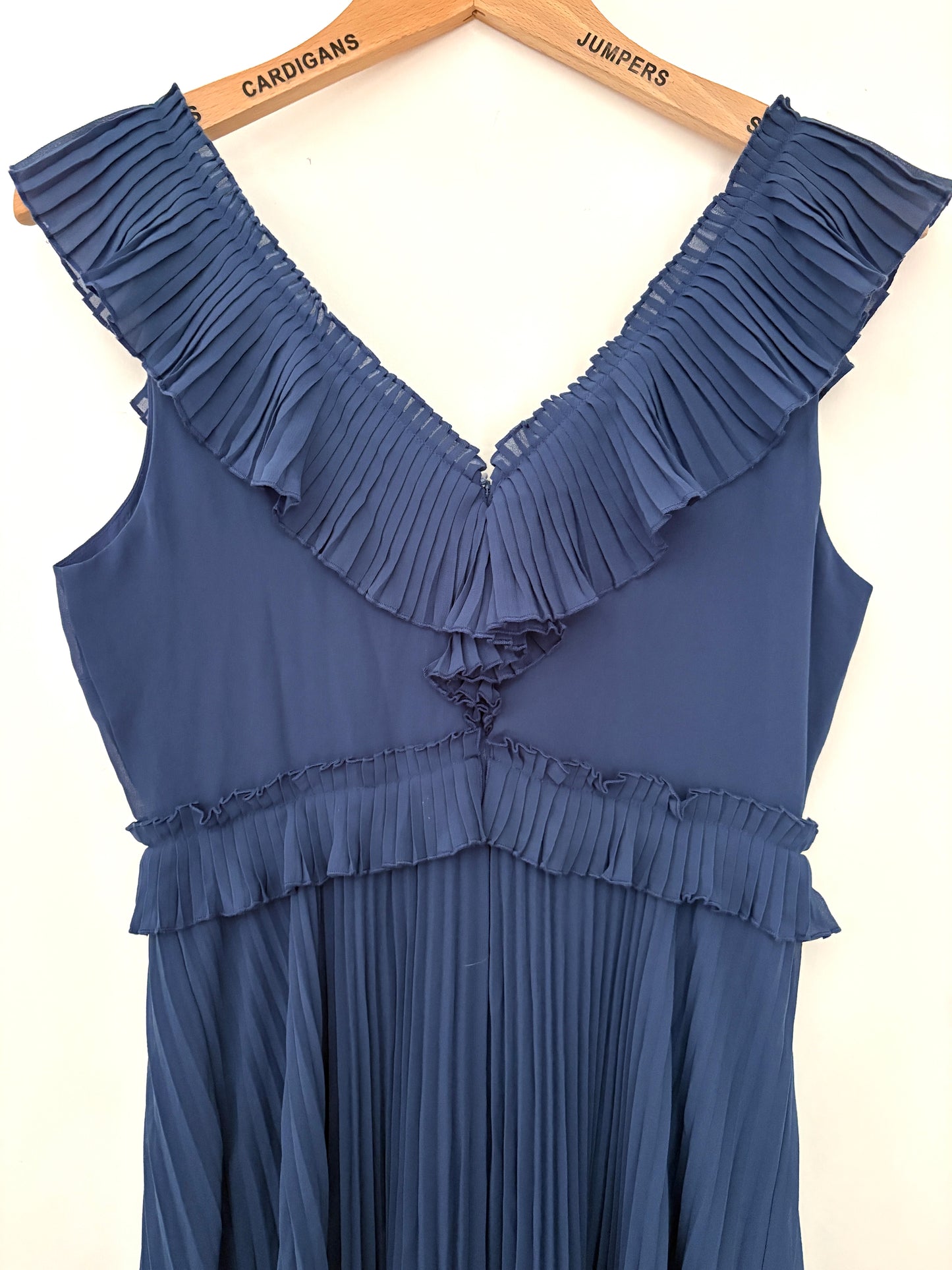 Sézane Blue Pleated Ruffle Dress UK 10